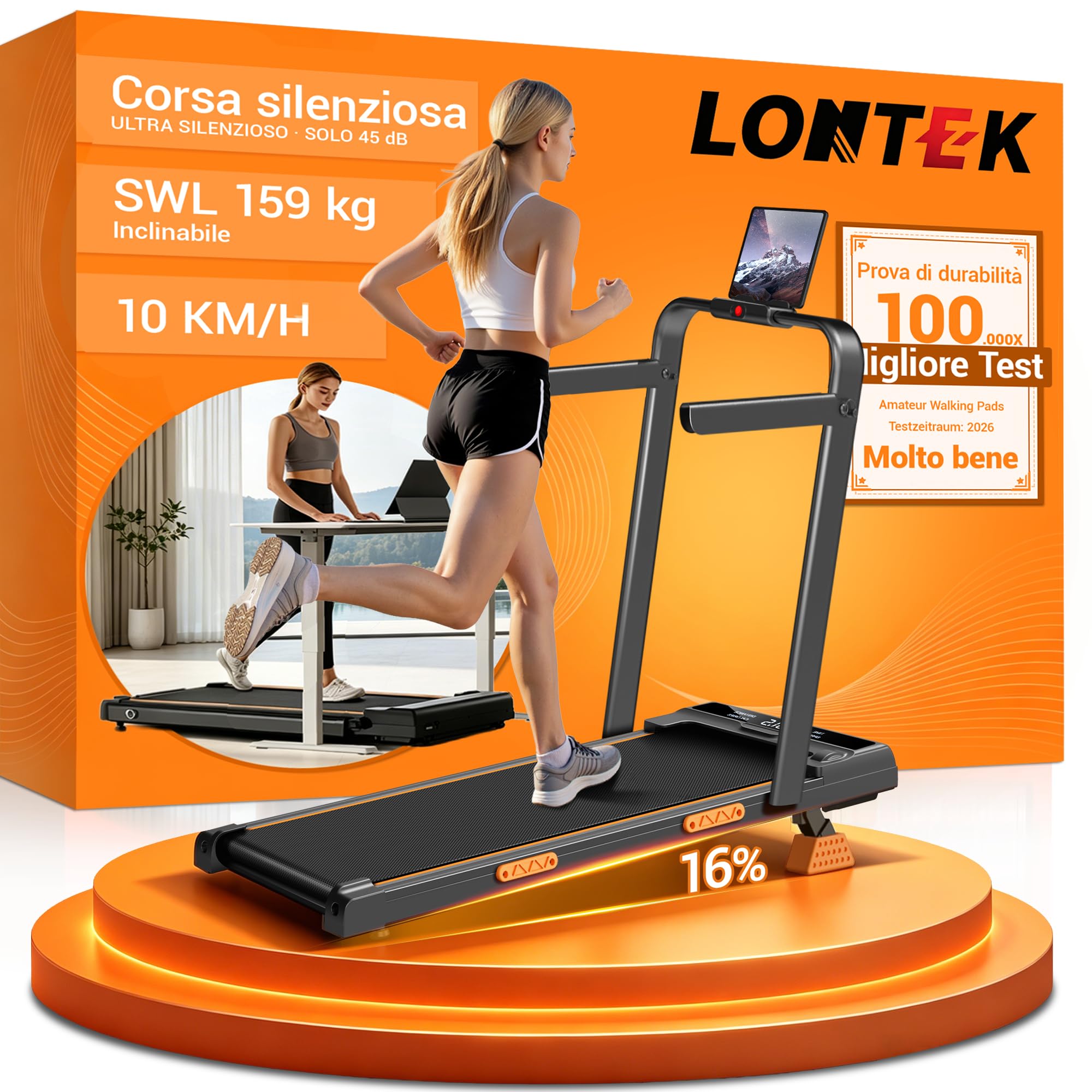 LONTEK Tapis Roulant Salvaspazio Elettrico con Inclinazione 16%