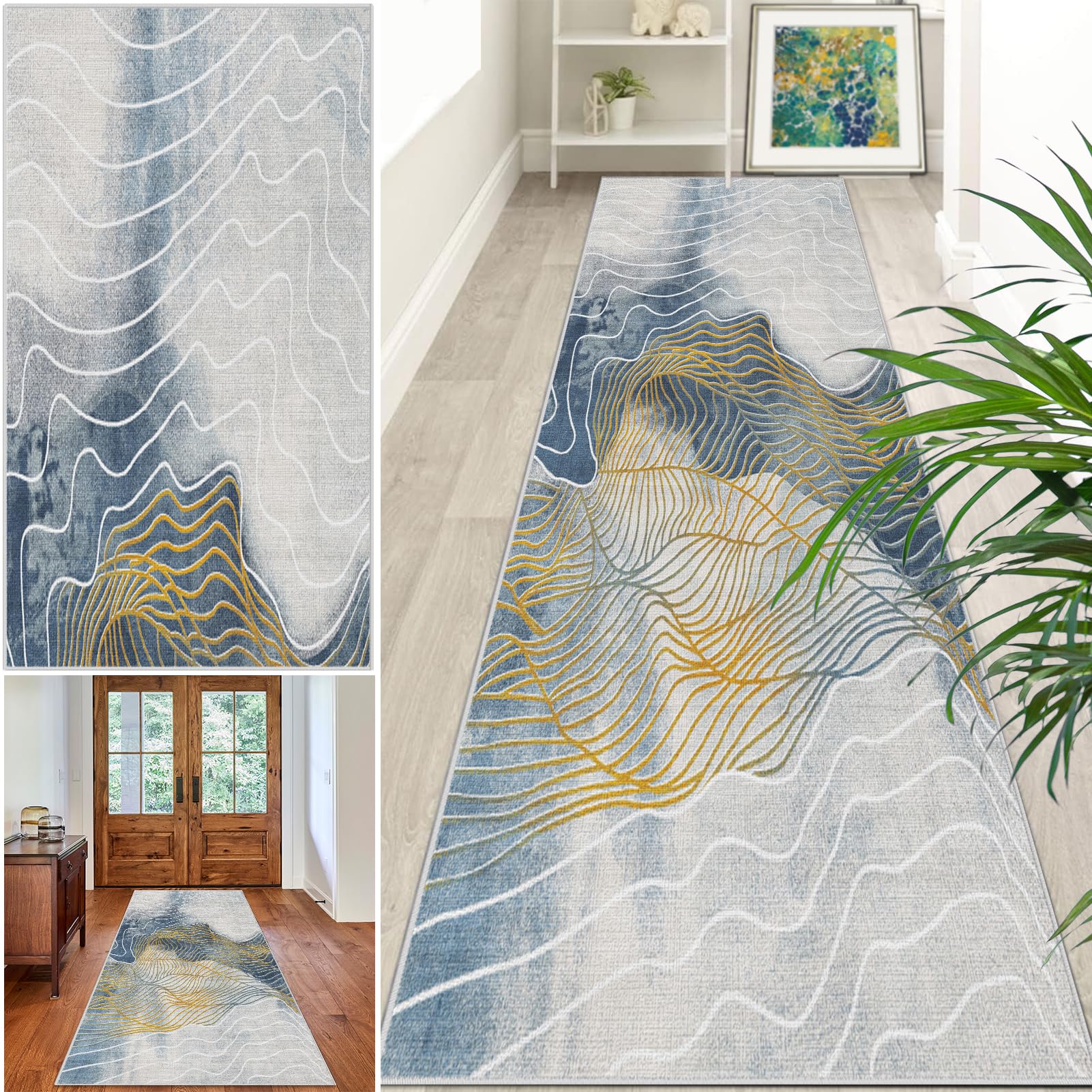 Extra Long Runner Rugs for Hallway Non Slip Carpet Absorbent Runner Rug 100 x 150 cm Carpet Runners for Kitchen Hallway Runner Kitchen Rug Entrance Large Machine Washable Door Mat Stair Runner Rug