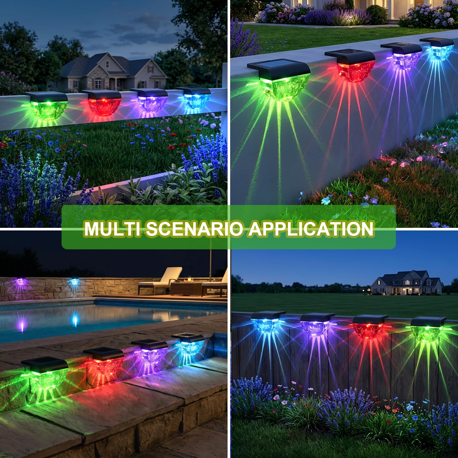 Melunar Paquete de 16 luces solares para terraza al aire libre, luces solares impermeables para exteriores, patio, jardín, piscina, barandilla, escaleras, valla (cambio de color)