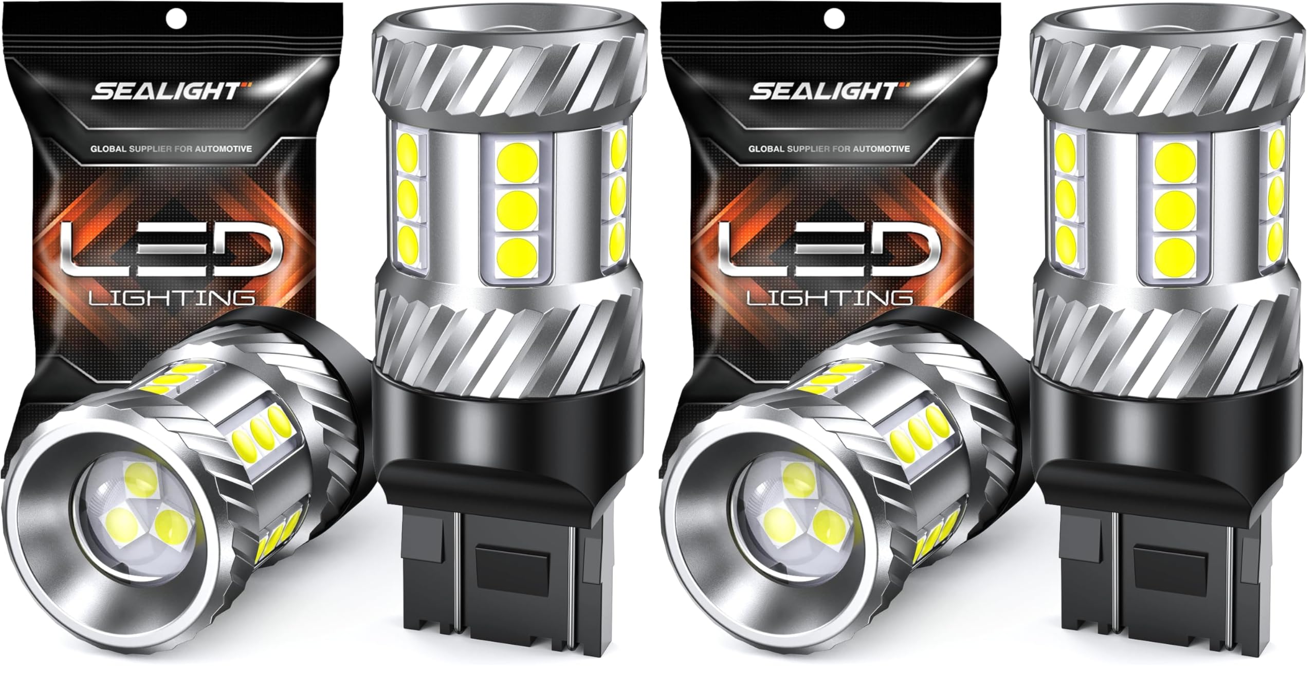 SEALIGHT 7440 7443 LED Bulbs, 6000K White Super Bright 1800LM for 7441 992 T20 W21W 7444 LED Replacement Bulbs for Backup Reverse Light and Tail Brake Parking Light, Pack of 4