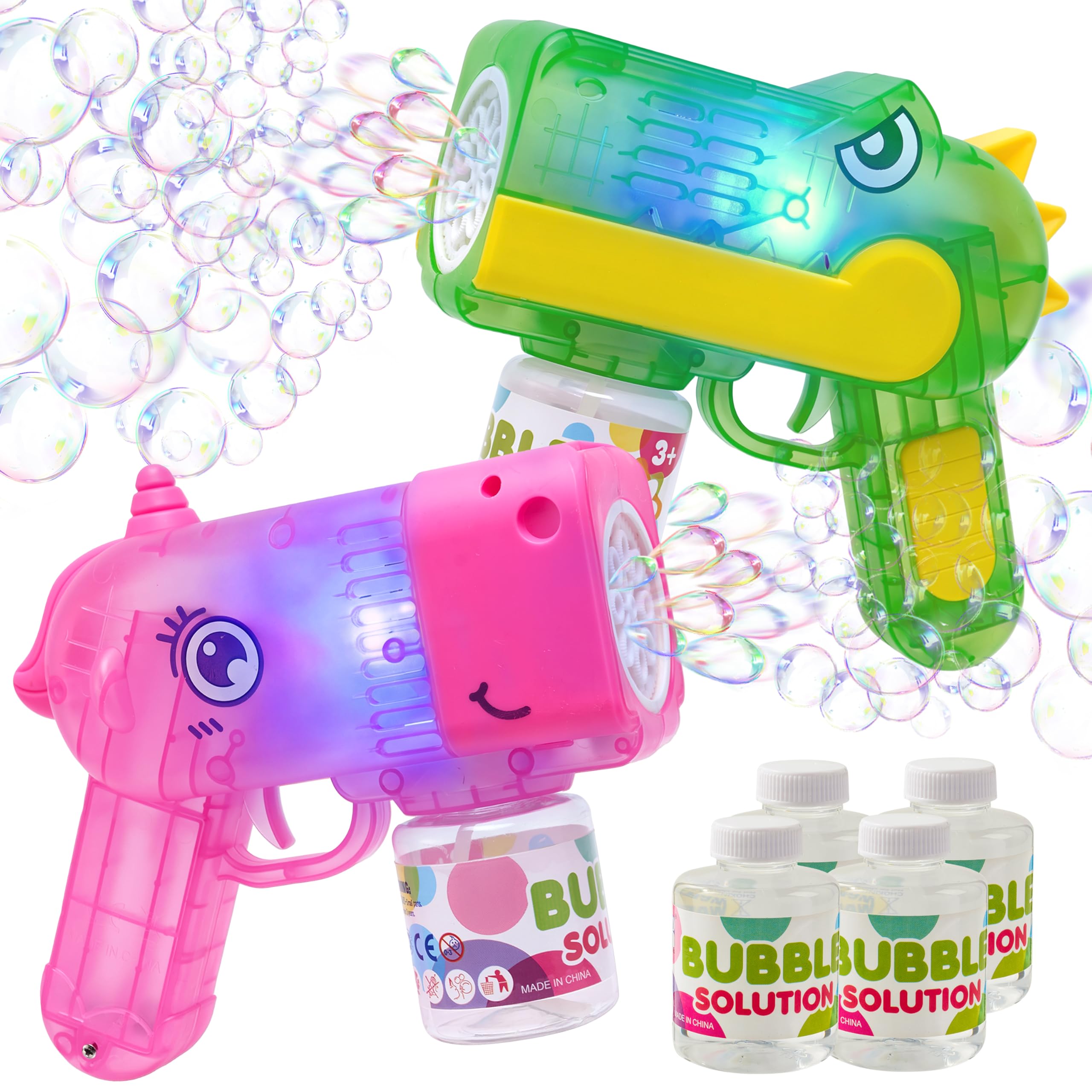 Lot De 2 Pistolets à Bulles – Plus De 4000 Bulles/min, Avec 130 Ml De Solution – Idéal Pour Anniversaires, Plage Et Jeux En Extérieur