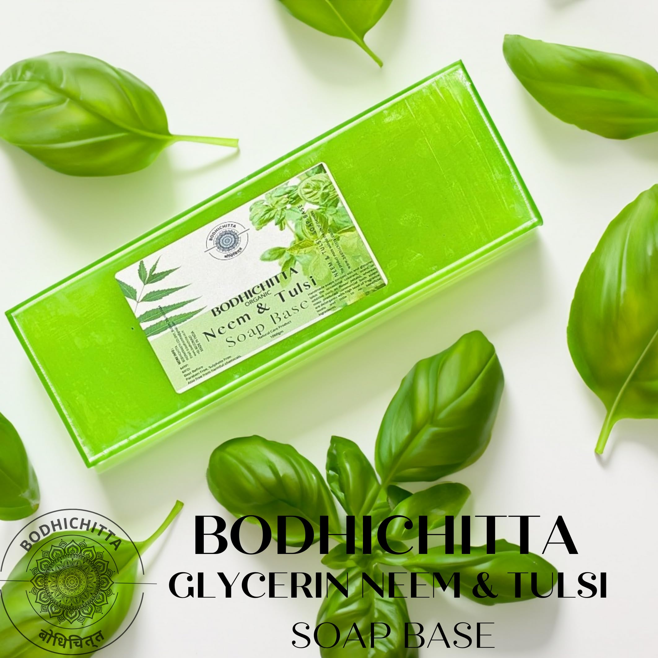 Bodhichitta Neem & Tulsi Glycerin Soap Base |100% Pure Organic & Natural | Paraben, SLS, Chemical Free | Melt & Pour Soap Base Bar For Soap Making 1kg