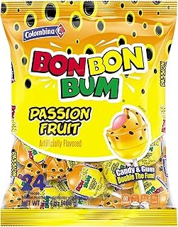 Colombina Bon Bon Bum Lollipops Tropical Passion Fruit Flavor, 24 Count (Pack of 1)