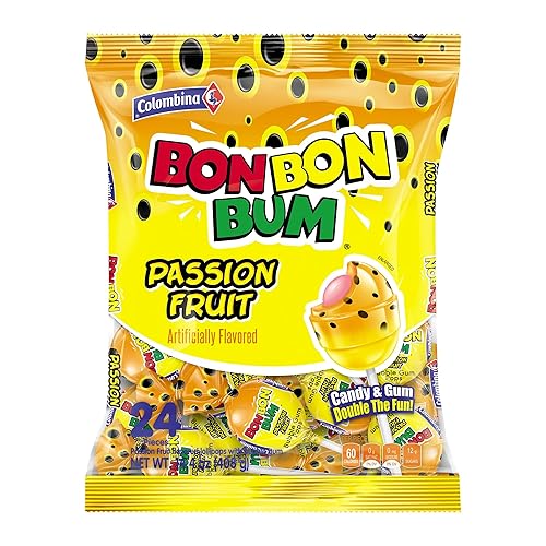 Miniatura 50 de PALETA RELLENA DE CHICLE BON BON BUM COLOMBINA, SABOR A MARACUYá, 24