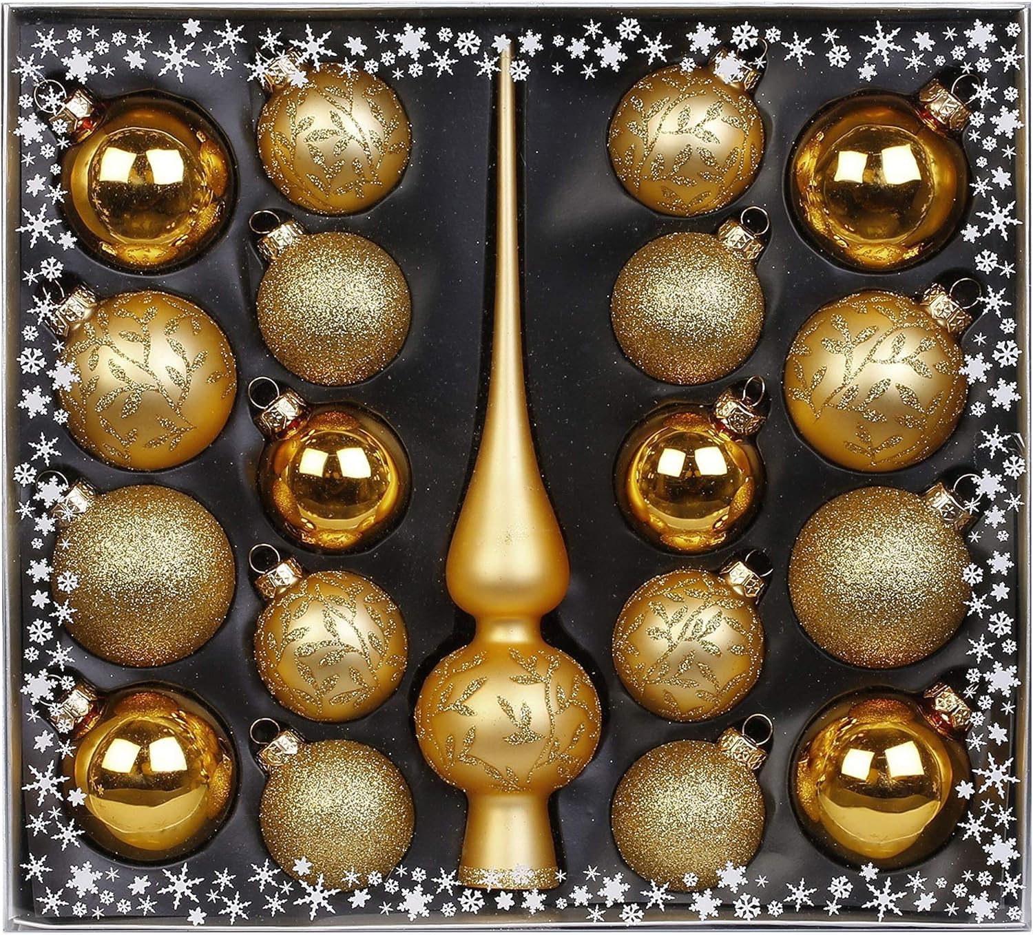 MAGIC Kugelsortiment Glas Dekor 19 TLG. mit Spitze Christbaumkugeln Christbaumschmuck Tannenbaum Deko Weihnachten Weihnachtskugeln Farbe: Gold