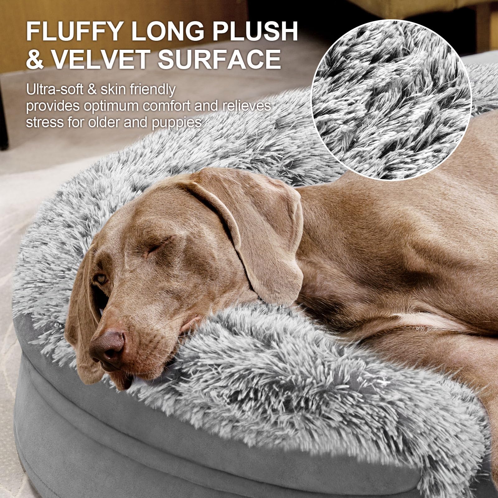 3.7 inch Thickened Orthopedic Dog Beds for Extra Large Dogs, Supportive Dog Sofa Bed with 28D Egg-Crate Foam, Removable Washable Cover, Waterproof Lining, Half-Round Design for Puppy,Senior,Sick 2