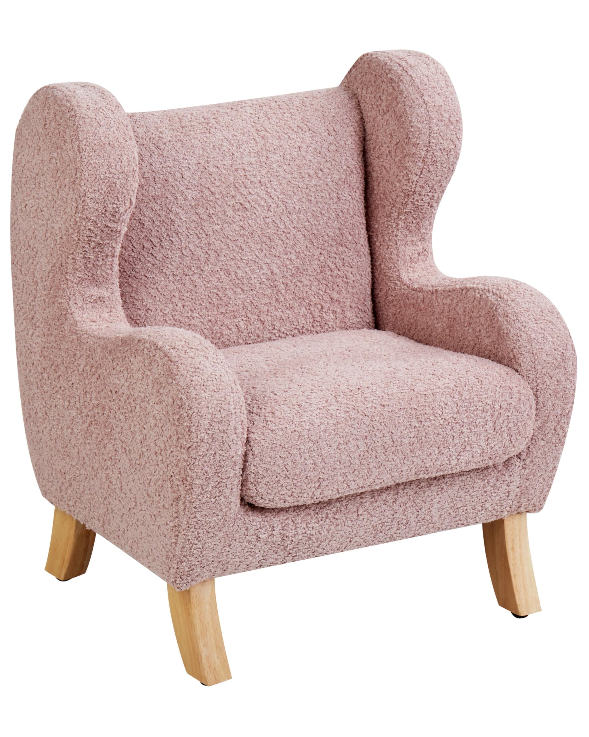 Kindersessel Bouclé-Stoffbezug rosa Ohrensessel mit Holzbeinen modern Farum