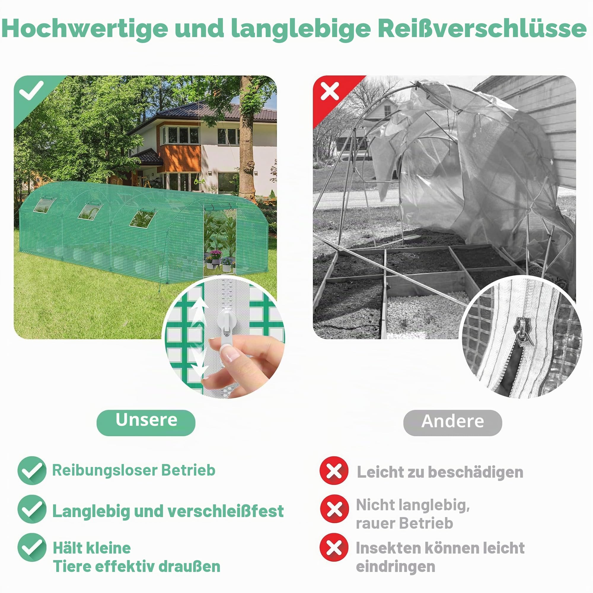 24㎡ Frostschutz Gartengewächshäuser aus Stahl Rahmen 3x8x2m HDPE Foliengewächshaus mit 8 Insektenschutzgitter Fenster & Tür Begehbares Gewächshaus Garten Überwinterungszelt für Pflanzen
