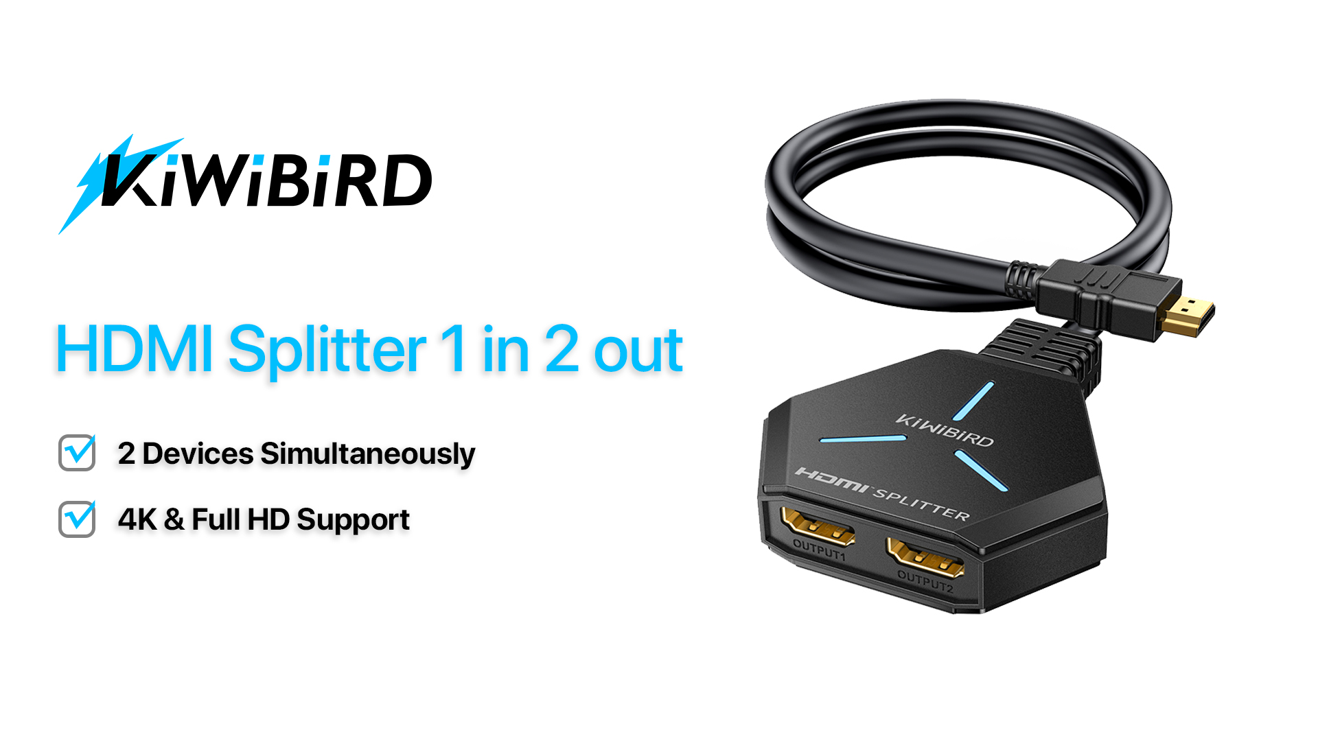 KiWiBiRD HDMI Splitter 1 in 2 out, 4K HDMI Splitter for Dual