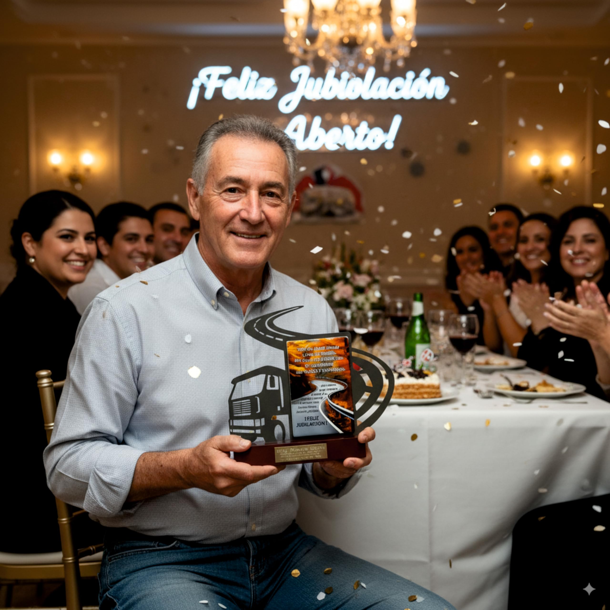 Regalo Camionero Transportista para Jubilación Personalizado Figura camión con dedicatoria para Jubilado de Acero Satinado