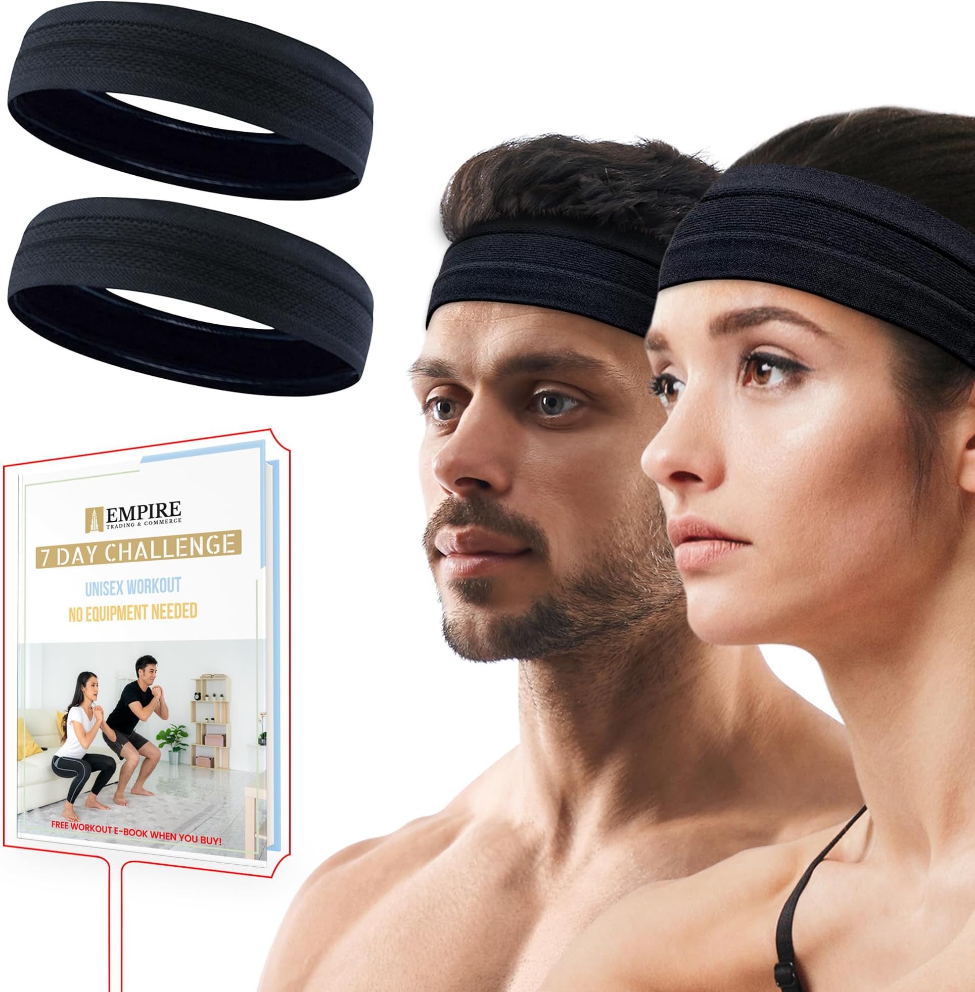 Empire 2 Pack Black Headband, Head Band for Woman Sport Headband for