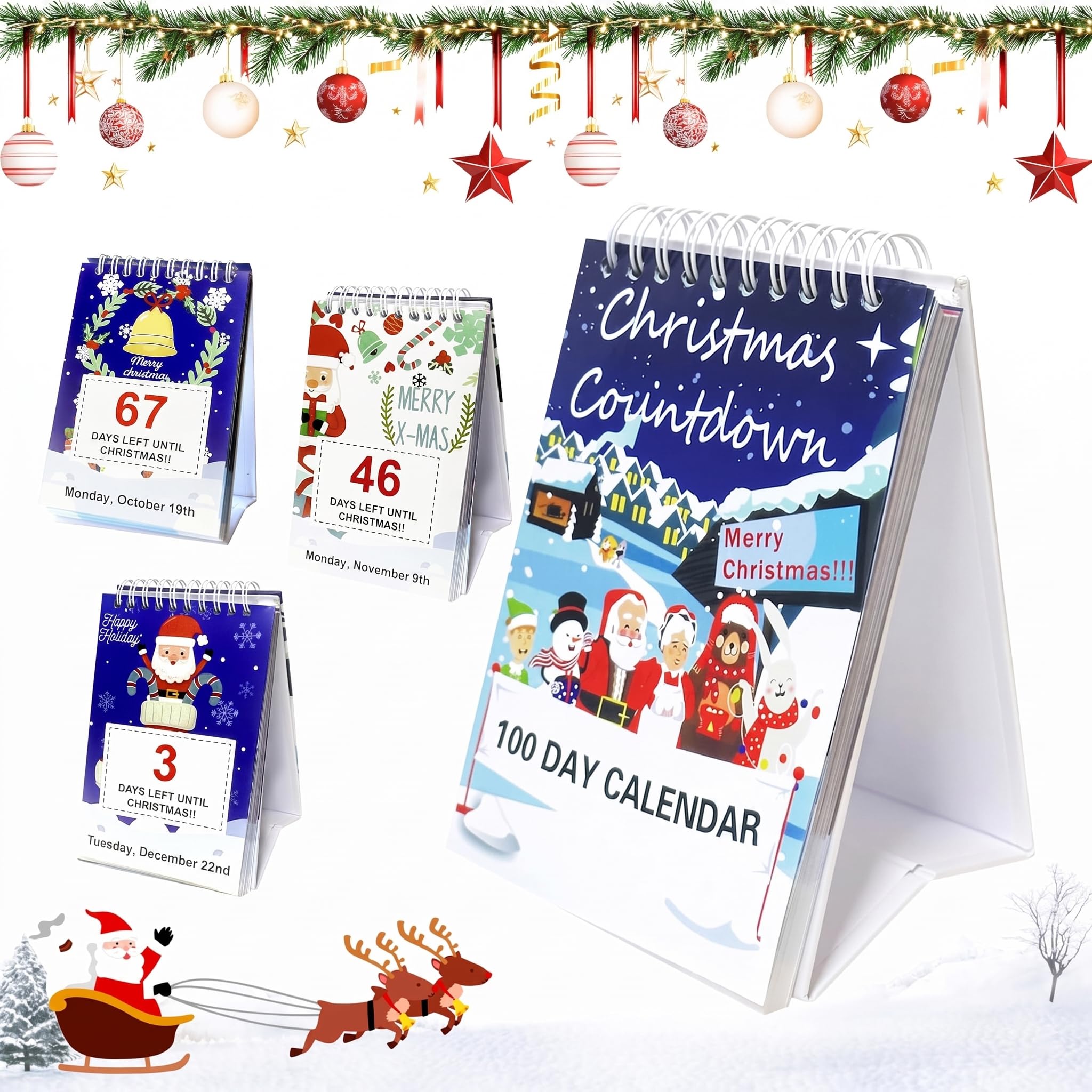 JAMSSOW 100 Day Christmas Countdown Calendar 2026, Advent Calendar 2026, Desktop Advent Calendar for Home Office Room Decor, Christmas Count Down Gift (with Week Dates)