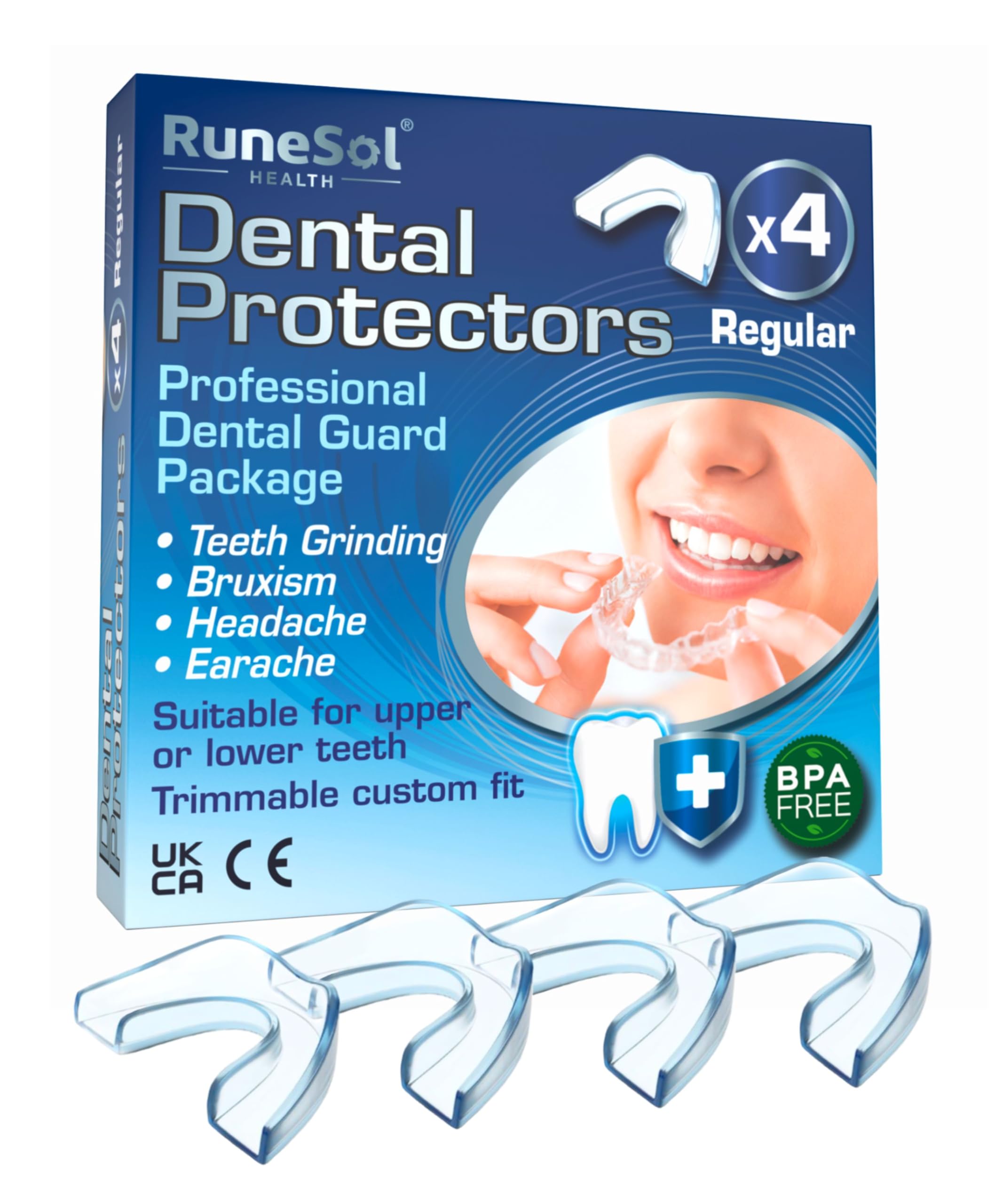 Runesol Bite Bruxismo Notturno Automodellante  4 x Regolare  Byte Dentale Notturno  Byte Notte Automodellanti  Bite per il Bruxismo  Bait Protezione Denti Notturno  Mouth Guard Teeth Grinding  Baiter