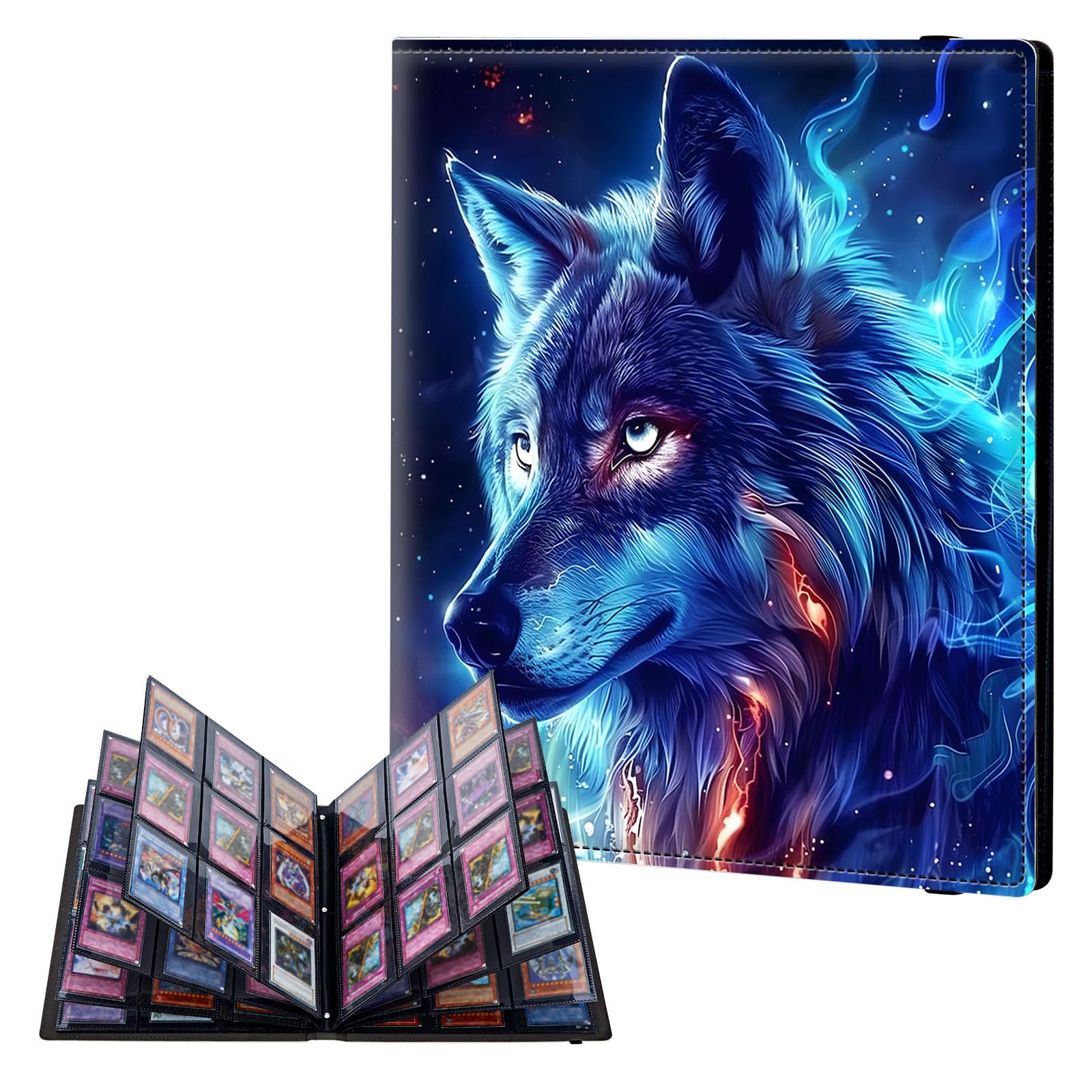 ETLKJVBL 9 Pocket Trading Card Binder, Card Collection Binder for TCG, MTG, Sports Cards, Baseball, Blue Wolf Trading Card Book Holder for Collectors, Top Loader Binder — image 1