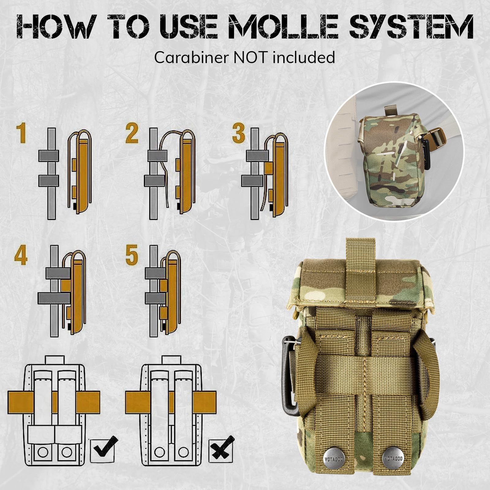 VOTAGOO GEAR Entfernungsmesser-Tasche mit Schutzpolsterung und Schnellverschluss-Schnalle, MOLLE-kompatibel für Ferngläser, taktische Jagdtasche, Zubehör (Multicam)