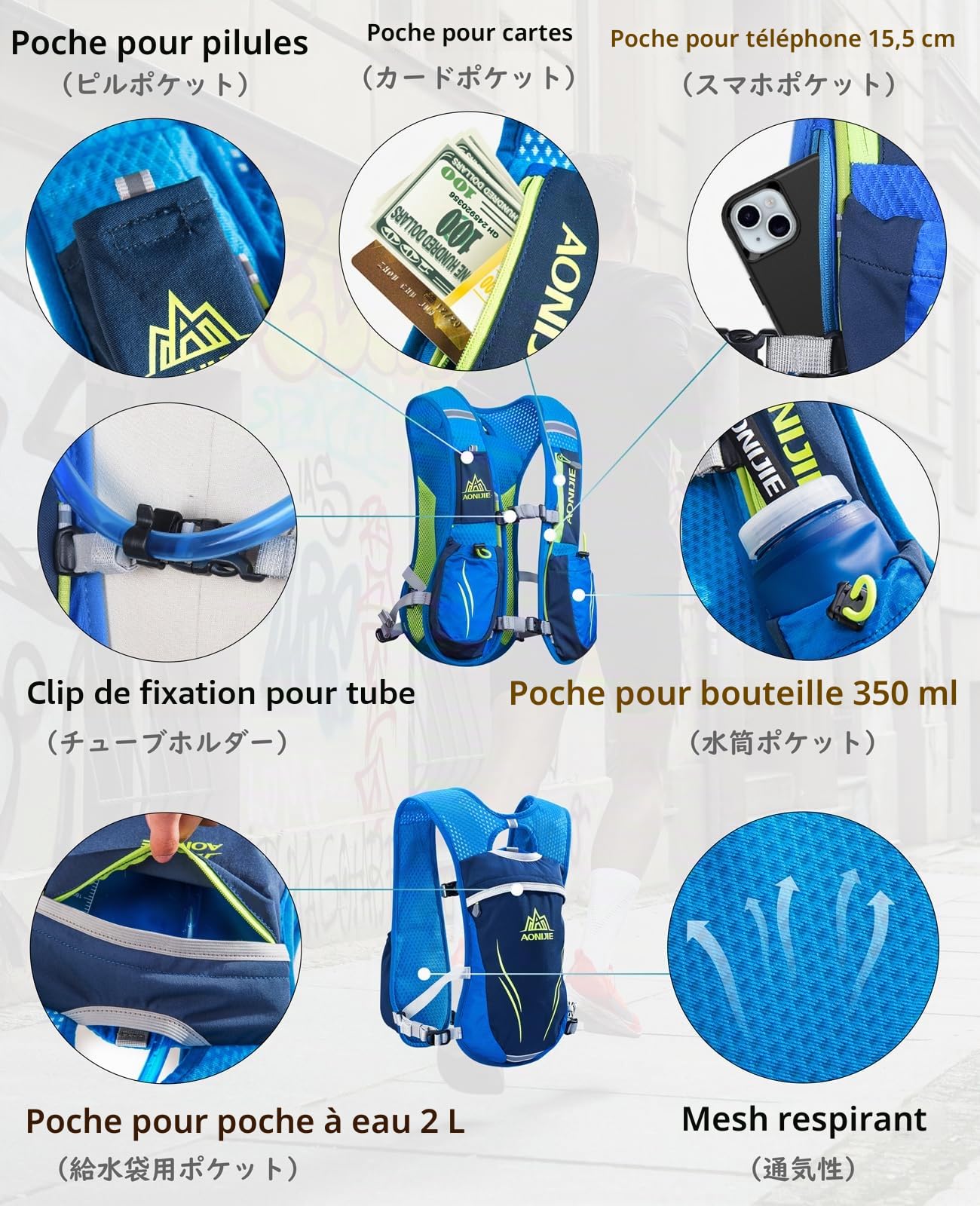 TRIWONDER Sac Trail 5,5L Gilet d'Hydratation Sac à Dos Hydratation Léger pour Marathon Randonnée VTT Course Running Homme Femme