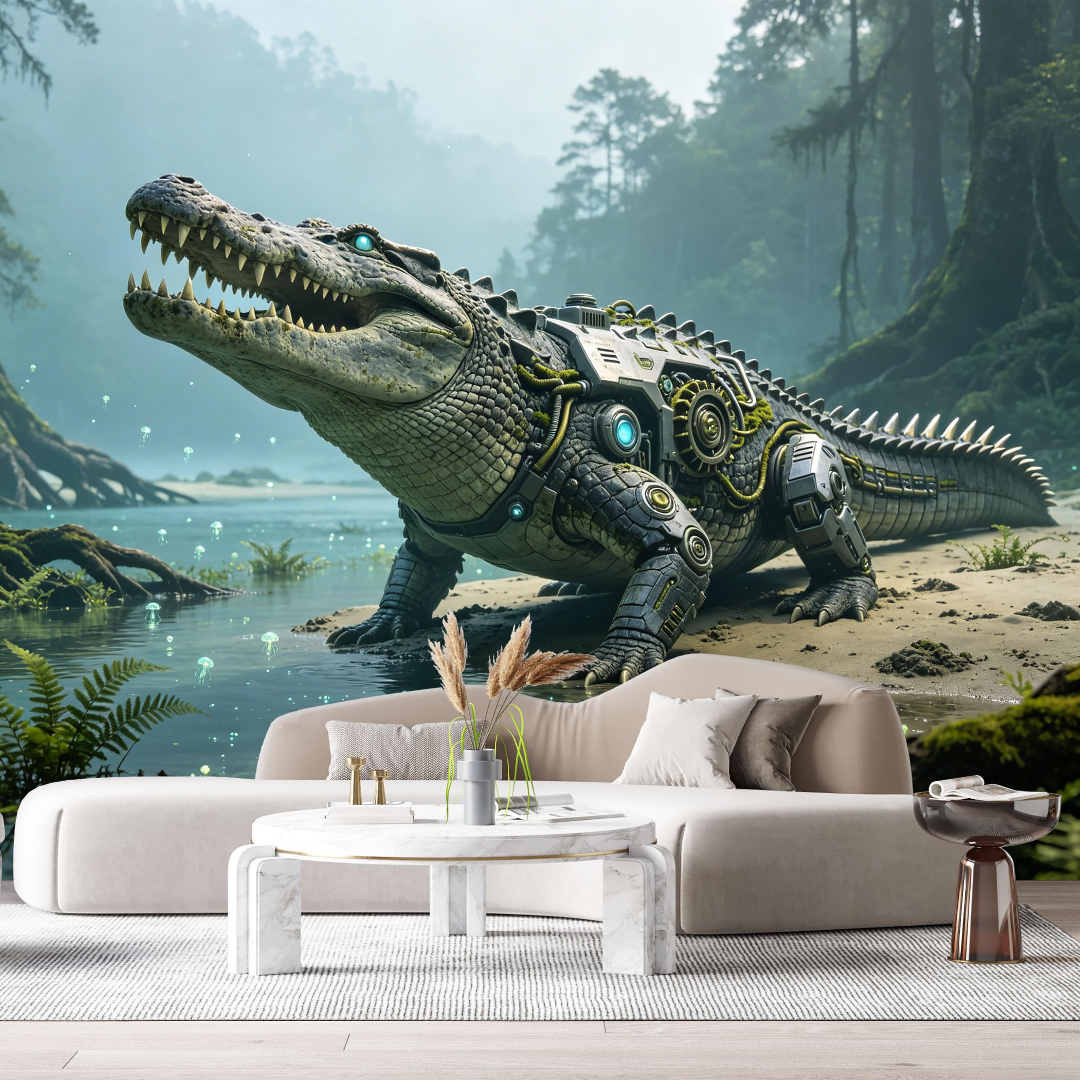 Custom Size Wall Mural Mechanical Crocodile SciFi Armor Mech Jungle Futuristic Style SelfAdhesive Art Prints Removable Large Wallpaper Boy Bedroom Esports Room Game Room Tenant Room Studio