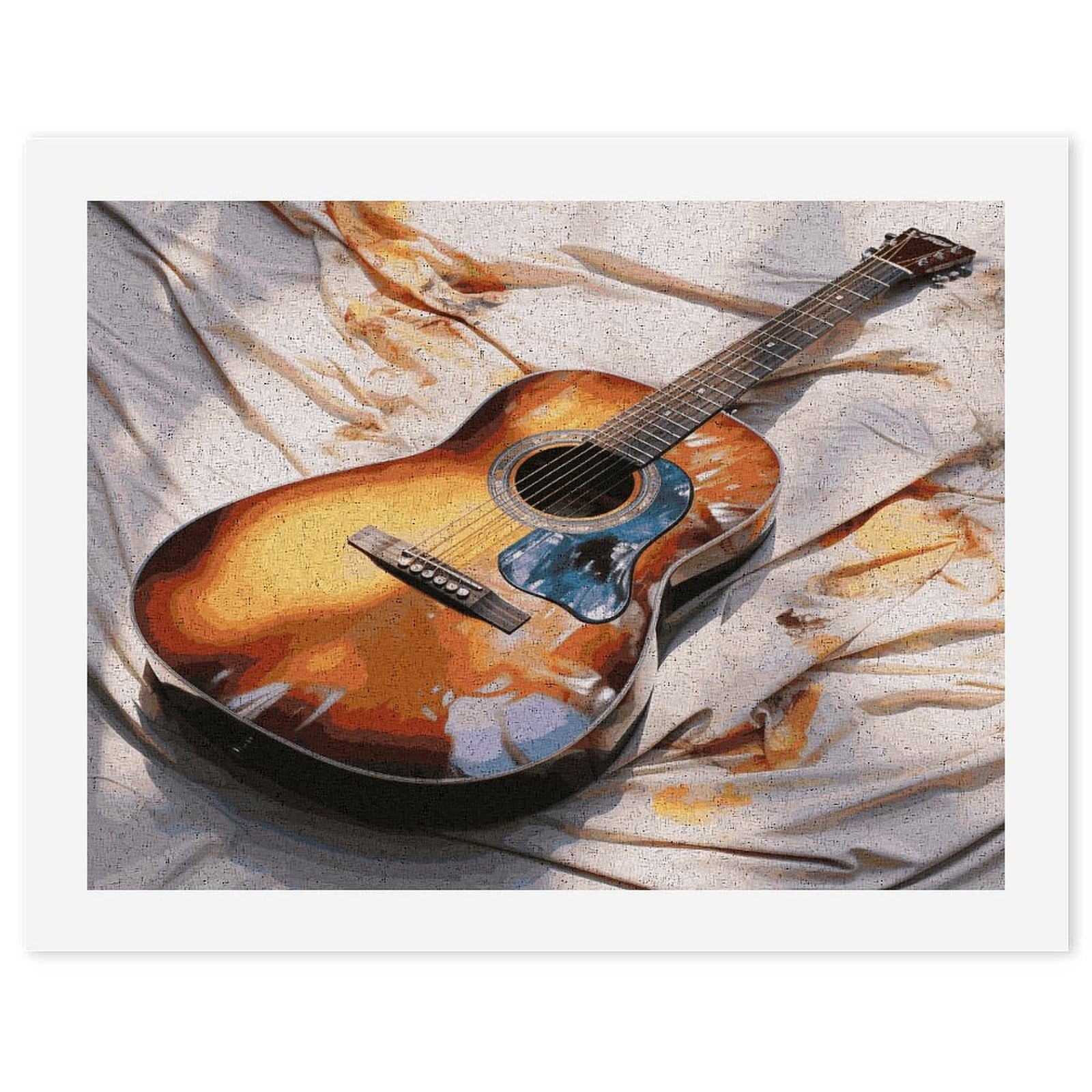 LDGSUPH Watercolor Acoustic Guitar Paint by Numbers Kits for Adults Beginners Exquisite Digital Oil Painting Kits Painting Anti-fading Canvas Wall Art DIY Gift for Home Wall Decor