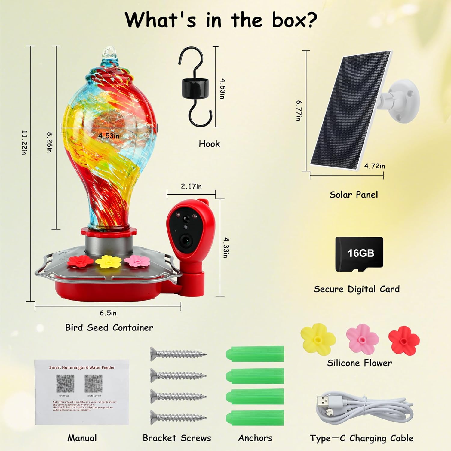 2K Solar Powered Hummingbird Feeder with Camera, AI Identify, Water Monitoring, Instant App Alert, Auto Recording, TF Card Included, Leak-Proof Ant & Bee Proof Outdoor Bird Feeder