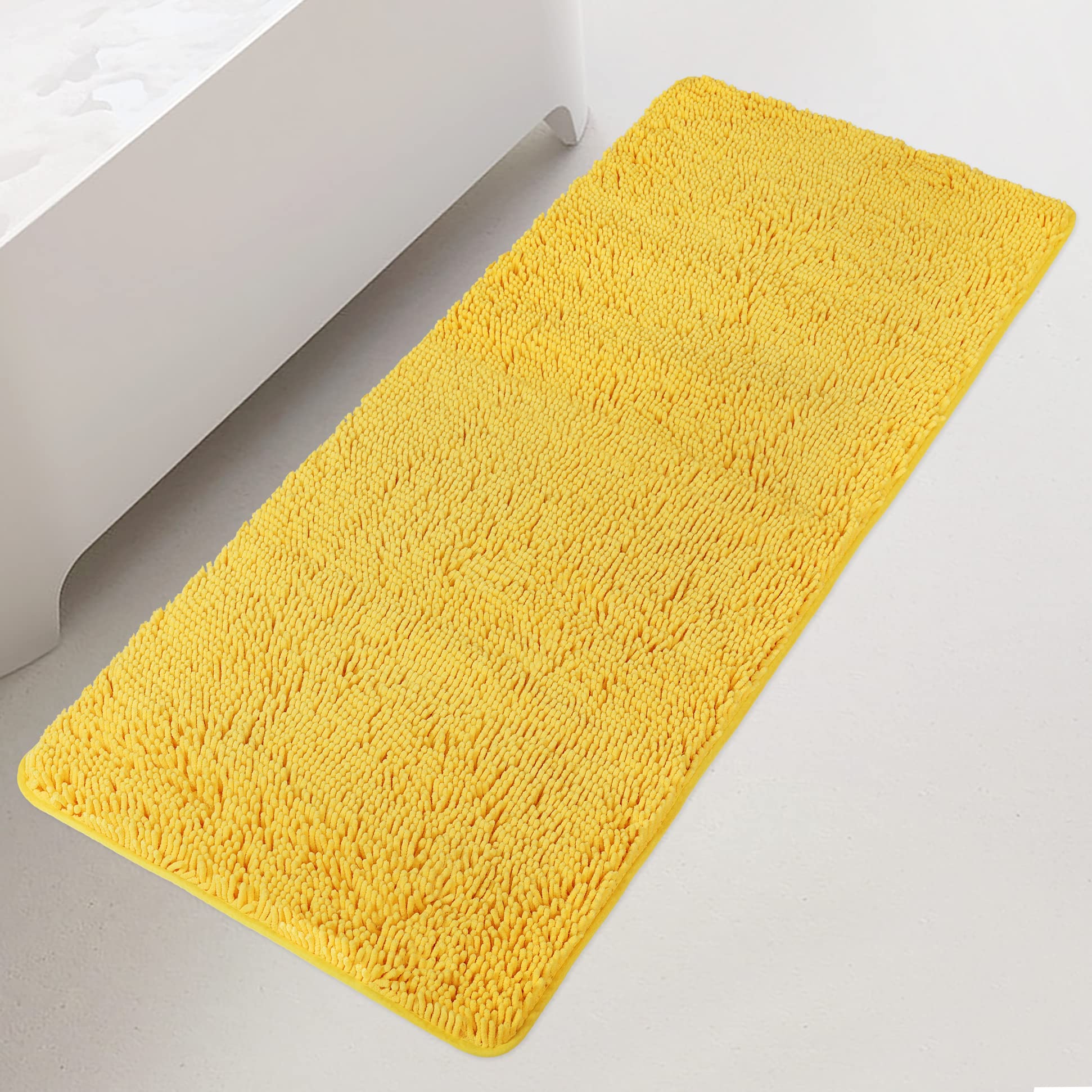 Yeaban Bathroom Runner Rug 24 x 60 Inch – Thick Chenille Long Bath Mat | Absorbent and Washable Extra Large Bath Rug Non-Slip, Plush Runner Rug for Bathroom, Shower, Sink - (Yellow)