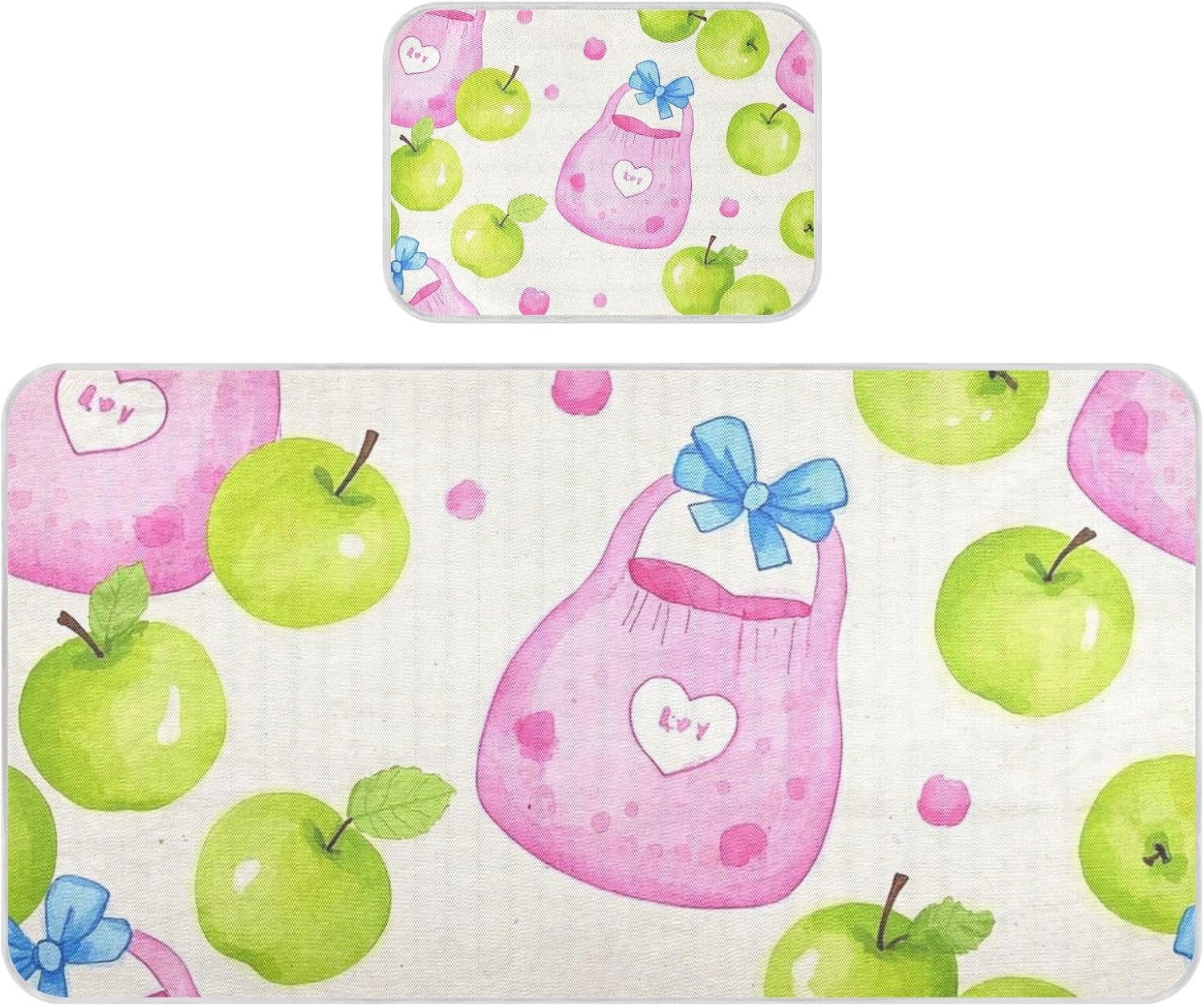 Cute Light Red Bag Green Fruit Cooling Baby Mattress pad 28" x 52" Ultra Soft Mattress Pads for Baby&Toddler