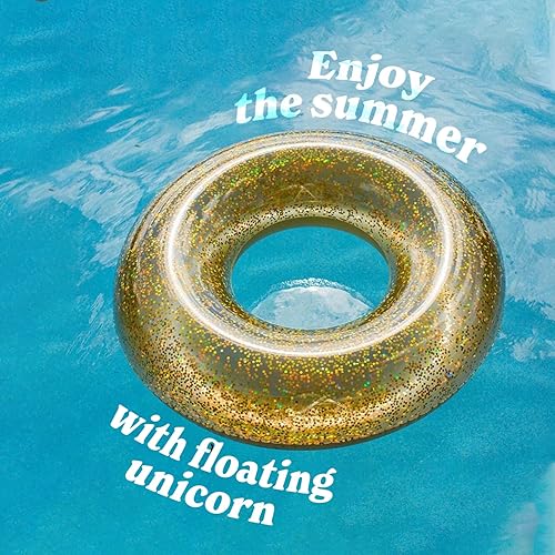 Miniatura 9 de Boxgear Anillo de natación con purpurina dorada para piscina, playa, lago, piscina con purpurina, tubo de natación inflable con purpurina para