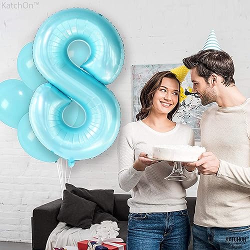Miniatura 5 de KatchOn, Globo gigante azul claro del número 8 de 40 pulgadas, globos de cumpleaños de 8 para decoraciones de cumpleaños de 8 años para niñas, globo