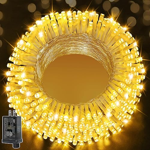 Ollny Christmas Lights 200LED 60FT Indoor, Warm White Connectable Plug