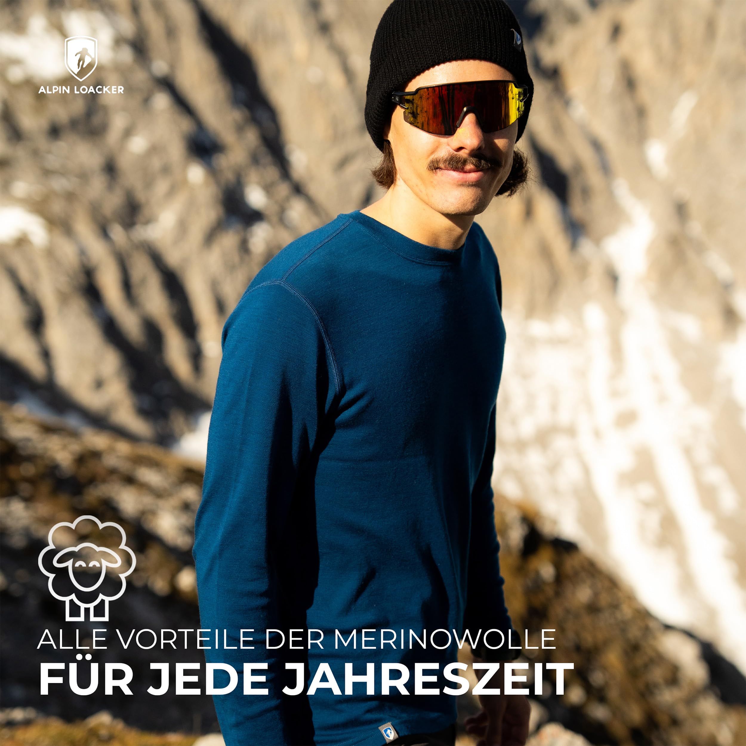 ALPIN LOACKER 100 Merino Langarmshirt Herren 230g/m2 Feinste Merinowolle Unterwäsche Thermooberteil Outdoor Sport