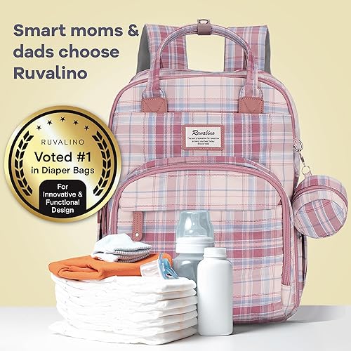 Miniatura 170 de RUVALINO Mochila para pañales - Bolsa de pañales de viaje multifunción para bebé con cambiador, soportes aislados para botellas y estuche para Gris