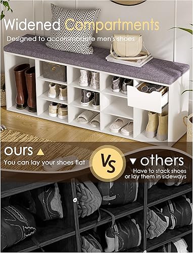 Miniatura 31 de DINZI LVJ Banco de zapatos, banco de almacenamiento de entrada con cajón y 8 cubículos, estantes ajustables, organizador de zapatos para sala de