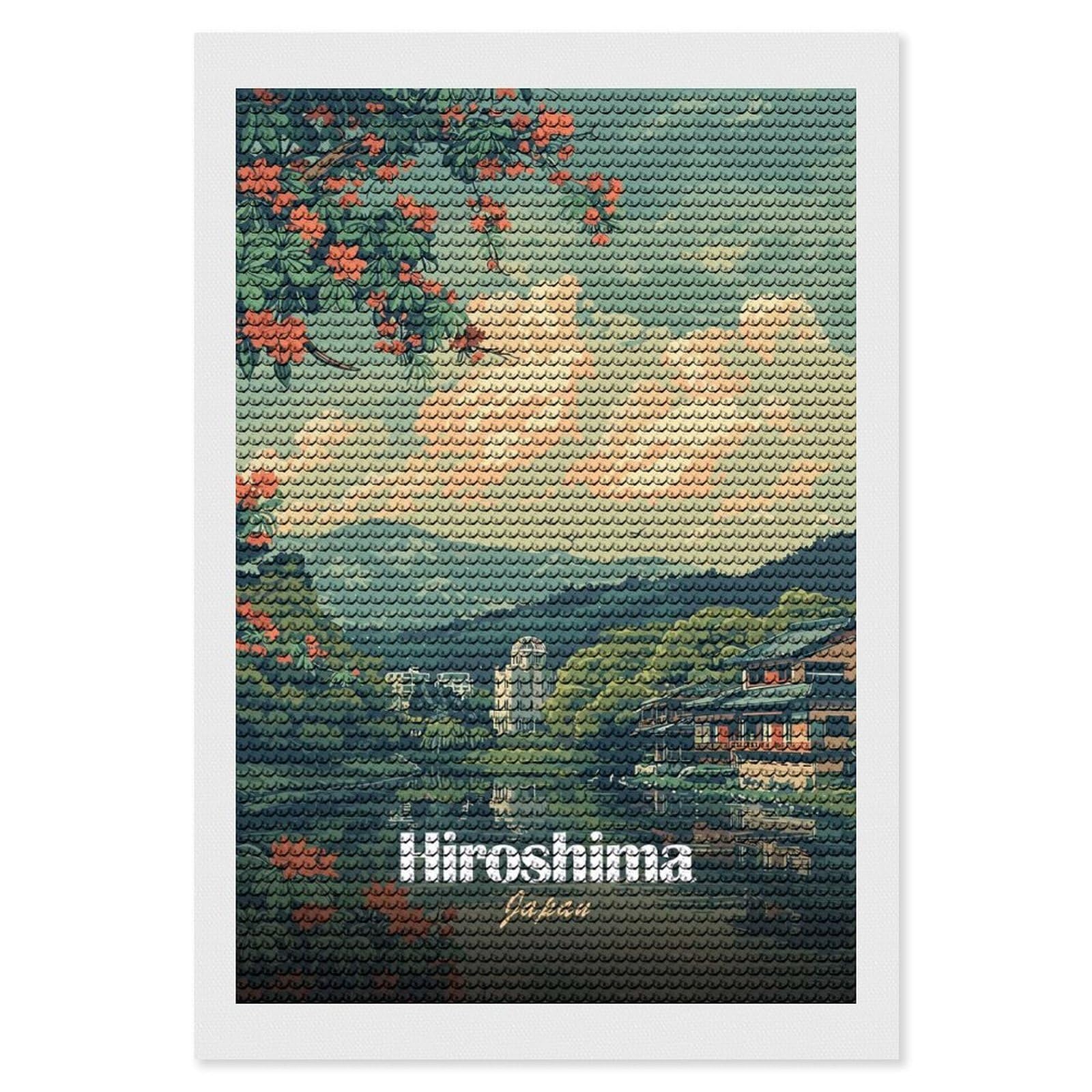 Junmoney Hiroshima Japan Scenic View Round Drill Diamond Painting 8"x12", Handmade Wall Decor, Modern Decor, Aesthetic Room Decor, Easy Craft Set