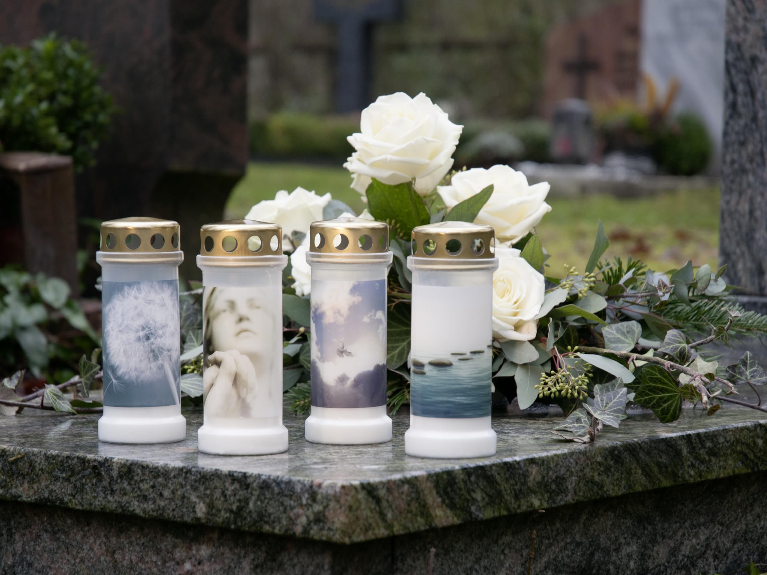 Bolsius Lumino Funerale – Bianco – 6 Pezzi – Lunghezza Durata 168 Ore – Candela Funebre & Memoriale – Con Motivo – Campi – Senza Olio di Palma – Nr. 7