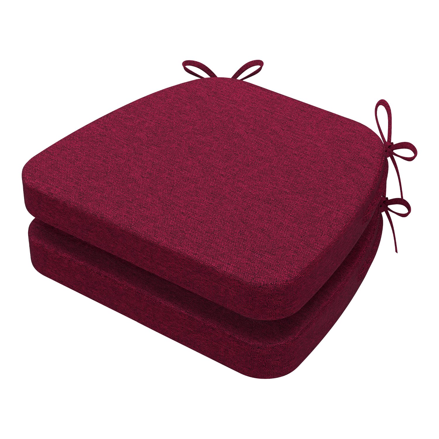AAAAAcessories D-Shaped Chair Cushions for Dining Chairs with Ties and Removable Cover, 2" Thick Dining Kitchen Chair Pads, Indoor Dining Room Chair Cushions, 17" x 16", Set of 2, Wine Red