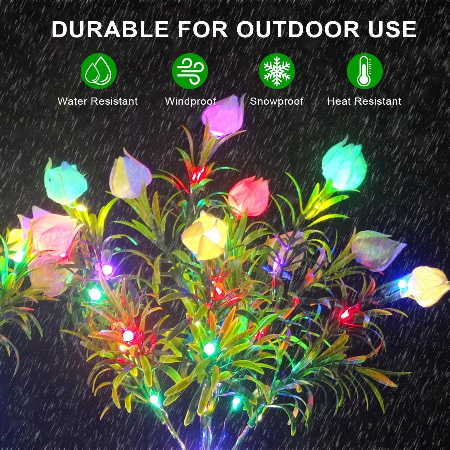 DUODEAN Solar Flower Lights Outdoor, 42-LED Colorful Gardenia Flowers with Auto On/Off and Bendable Stems, Waterproof Decorative Garden Lights for Yard, Pathway, Patio, Cemetery Gravesite (2 Pack)