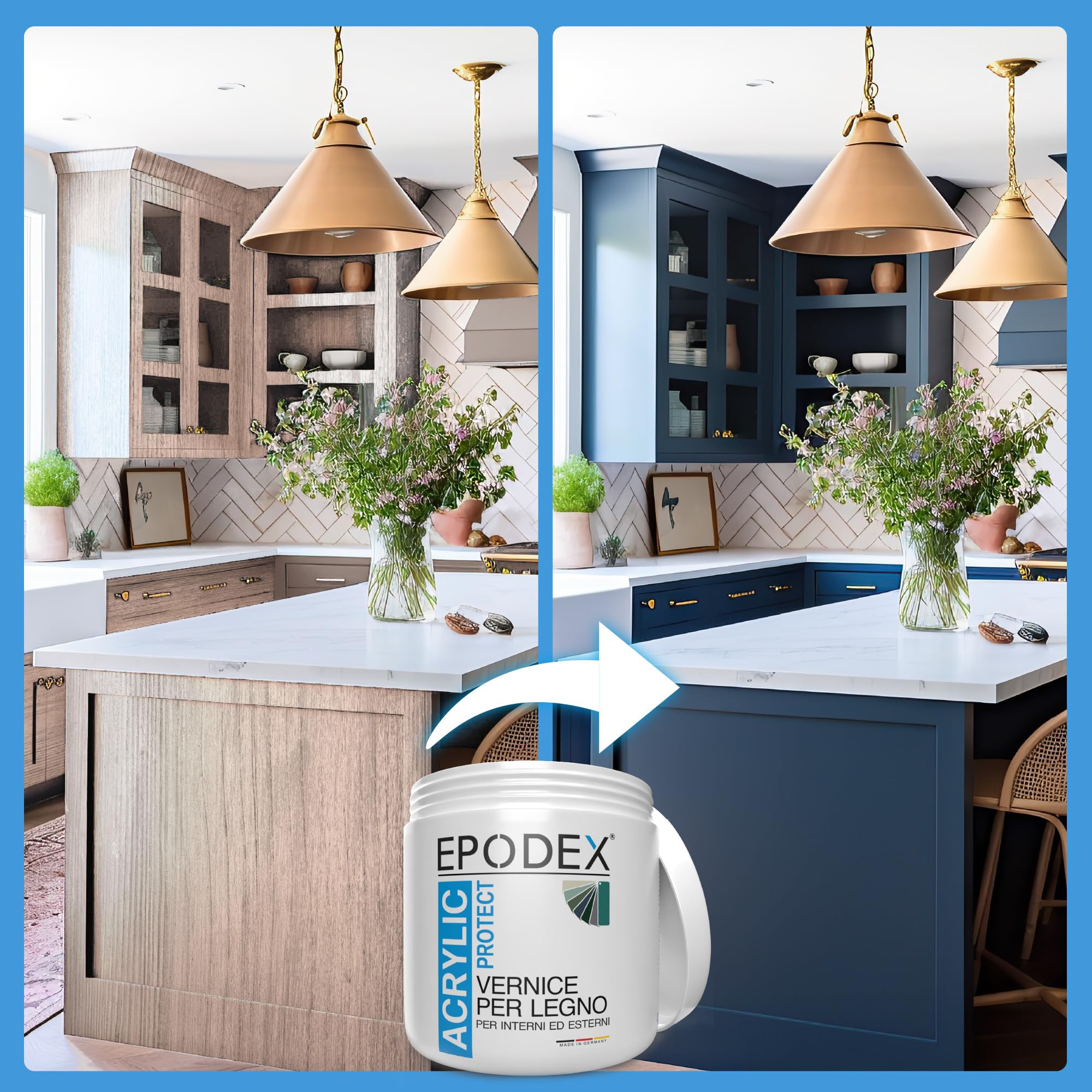 EPODEX ACRYLIC PROTECT Vernice per Mobili - Forest Pastel | Smalto per Legno, Porte e Frontali Cucina, a Base d'Acqua, Resistente all'Abrasione, 1kg (8m² per una mano)