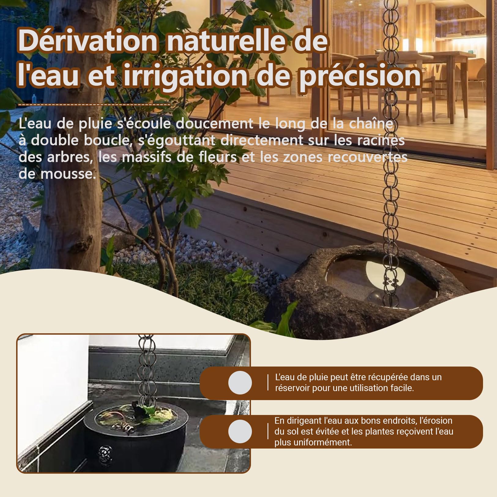 2m Chains de Pluie, Élégante chaîne de Pluie d'extérieur en Alliage d'aluminium, Pratique et élégante, idéale pour diriger l'eau de Pluie et embellir Les Jardins