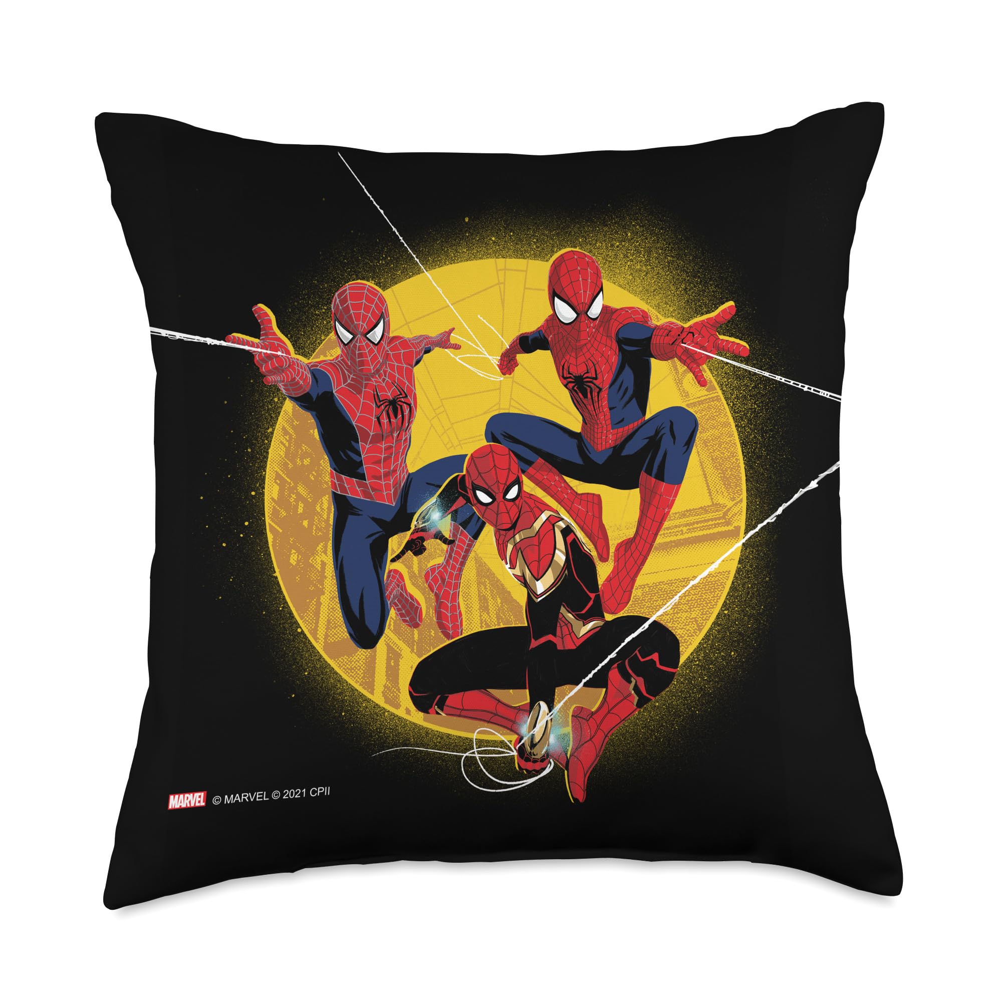 Marvel Man No Way Home Spider-Men in Action Throw Pillow, 18x18, Multicolor