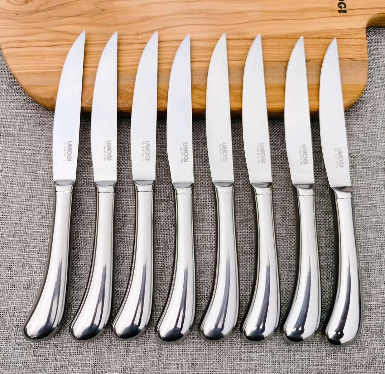 Steak Knives Set of 8 - Shiny Polished Blade & Handle - Premium Stainless Steel, Dishwasher Safe - Straight Edge Non Serrated - Kitchen Cutlery Set 4.5'' Dinner Knife Set UMOGI: Home & Kitchen