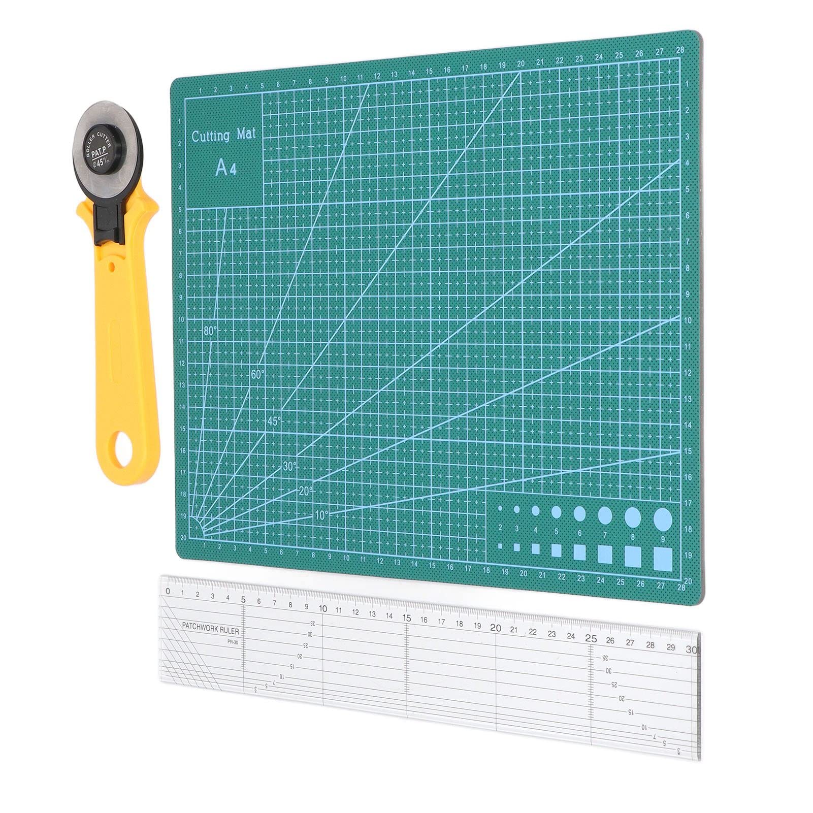 Respicefinem Self Healing Sewing Mat Set A4 Clear Size Safe Button Sewing Accessories with 45mm Revolving Cutter Ideal for DIY Crafts Quilting and More