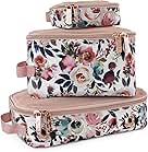 Itzy Ritzy Packing Cubes – Set of 3 Packing Cubes or Travel Organizers; Each Cube Features a Mesh Top, Double Zippers and a Fabric Handle; Blush