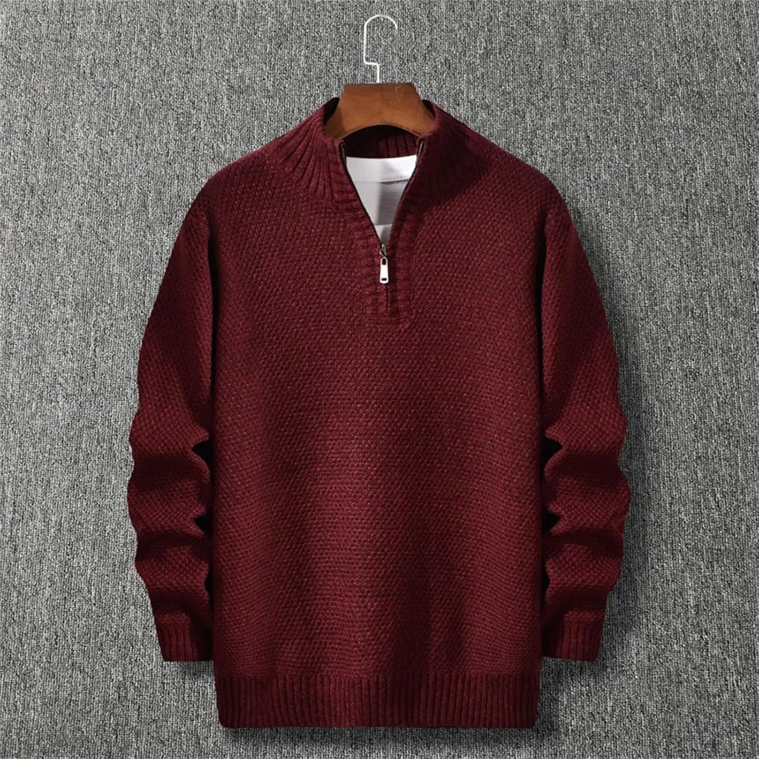 Men's Plush Thick Warm Sweater Fashionable Large Size Half-High Zipper Knitted Jacket Plus Size