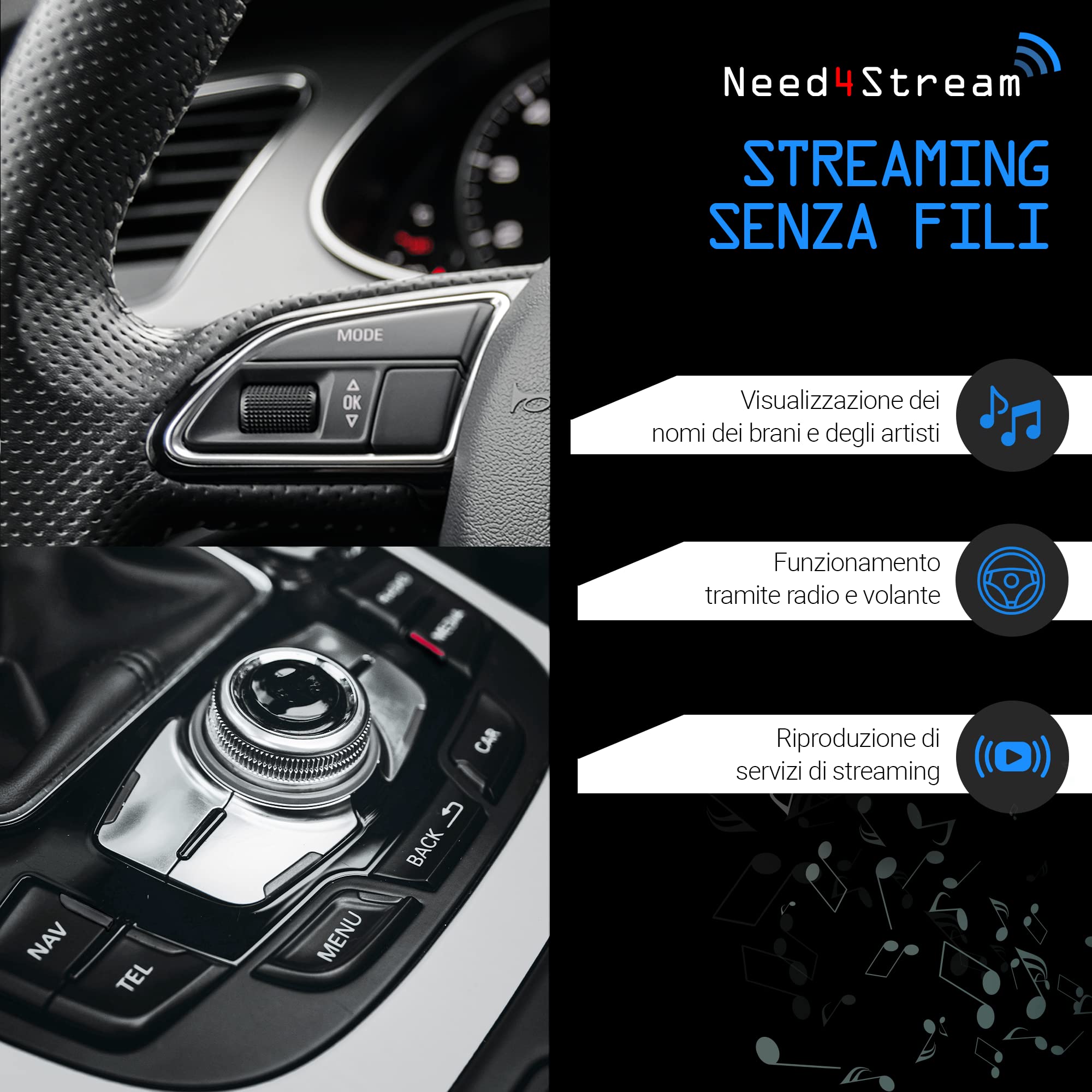Interfaccia audio Bluetooth con display titolo, N4S73615 A2DP, compatibile con Audi MMI 3G, A4 8K, A5 8T, A6 4F, Q5 8R, Q7 4L, compatibile con iPhone, Android e servizi di streaming