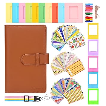 Sunmns Camera Accessories Bundle Kit for Fujifilm Instax Mini 9/8/ 90/70, Accessory Include Album, Film Stickers, Desk Frames, Hanging Frame, Strap (Brown)