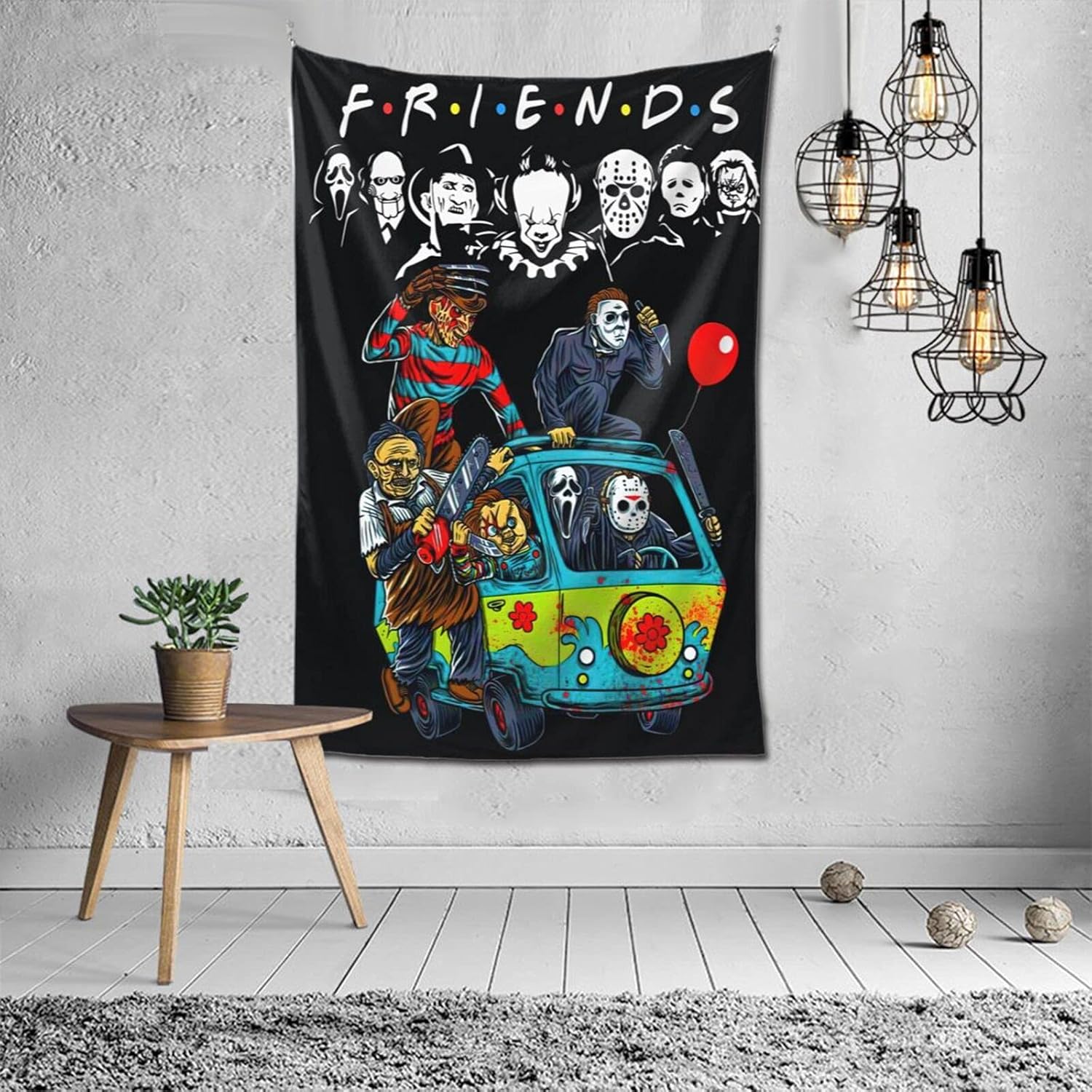 Horror Movies Halloween Wall Hanging Tapestry Funny Anime Characters Decorations for Bedroom Living Room Dorm Party 60x40 Inch