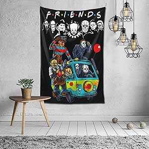 Horror Movies Halloween Wall Hanging Tapestry Funny Anime Characters Decorations for Bedroom Living Room Dorm Party 60x40 Inch