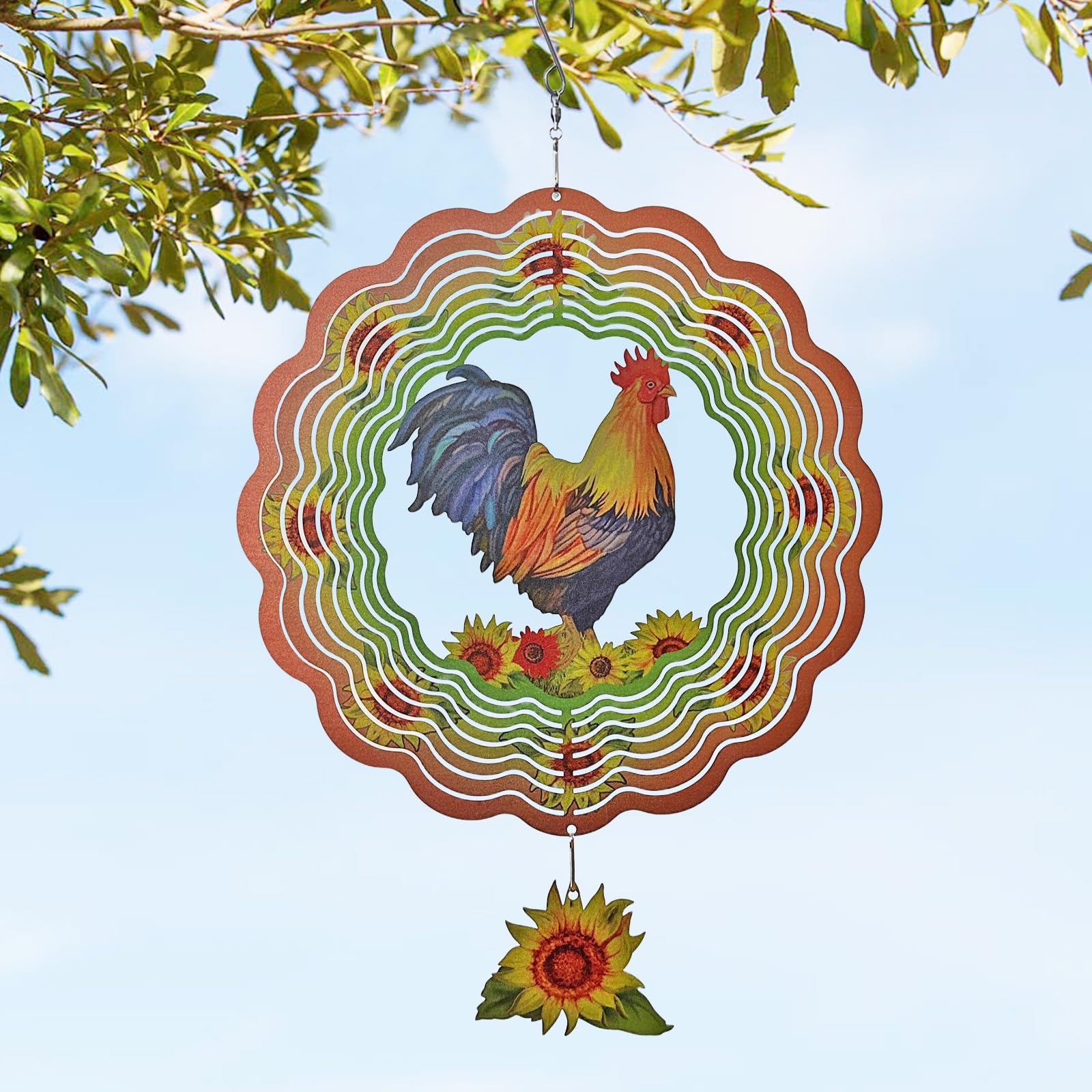 Chicken Wind Spinners,3D Rooster Stainless Steel Hanging Spinner,Garden Decorations, Wind Catchers Sculpture for Indoor, Outdoor Decor,Yard Art