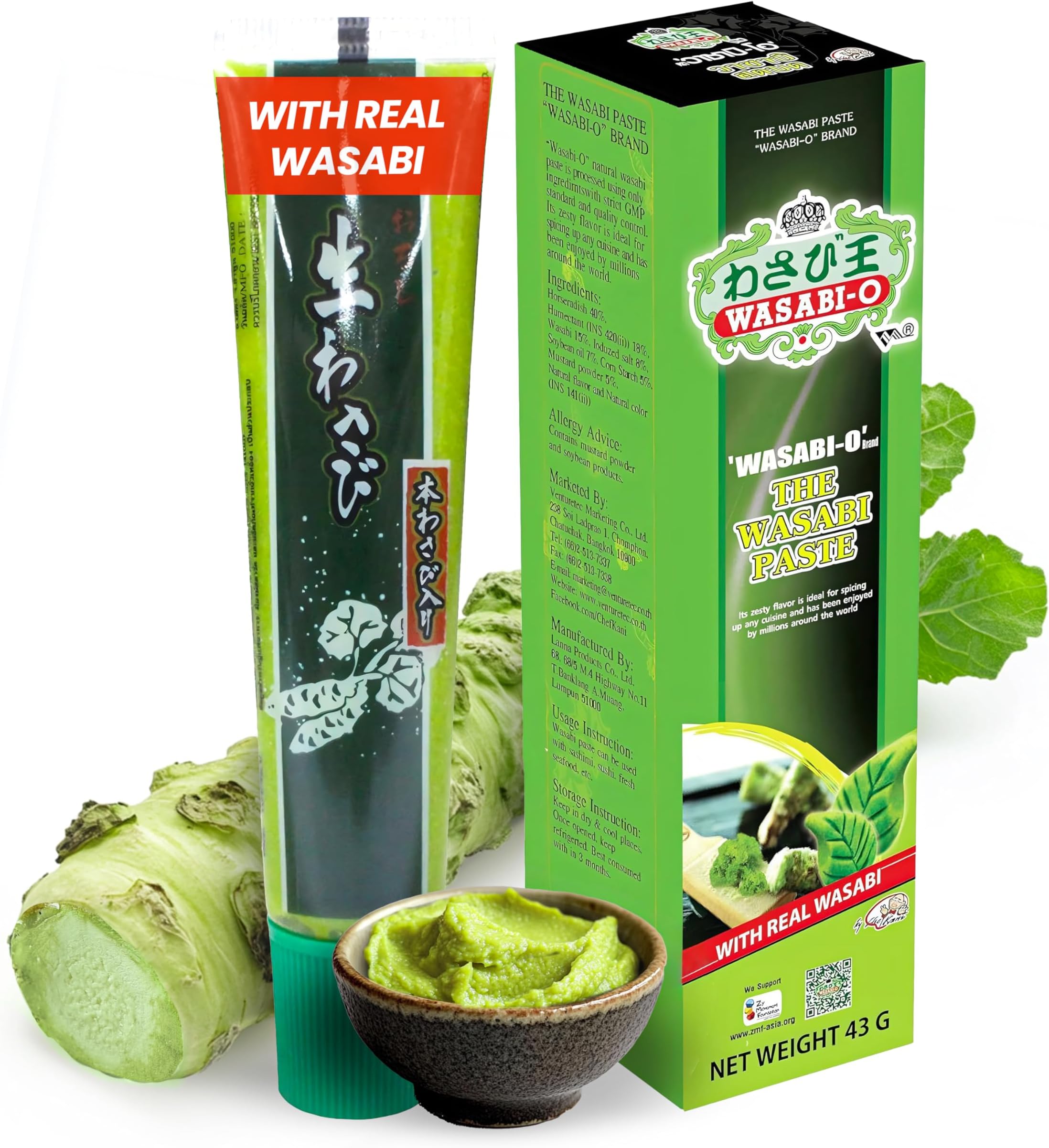 Real Wasabi Paste - Authentic Japanese Fresh Wasabi Root - Mild Heat - Squeeze Tube for Sushi, Sauce, Mayo, Seafood - 1 x 1.52 Oz