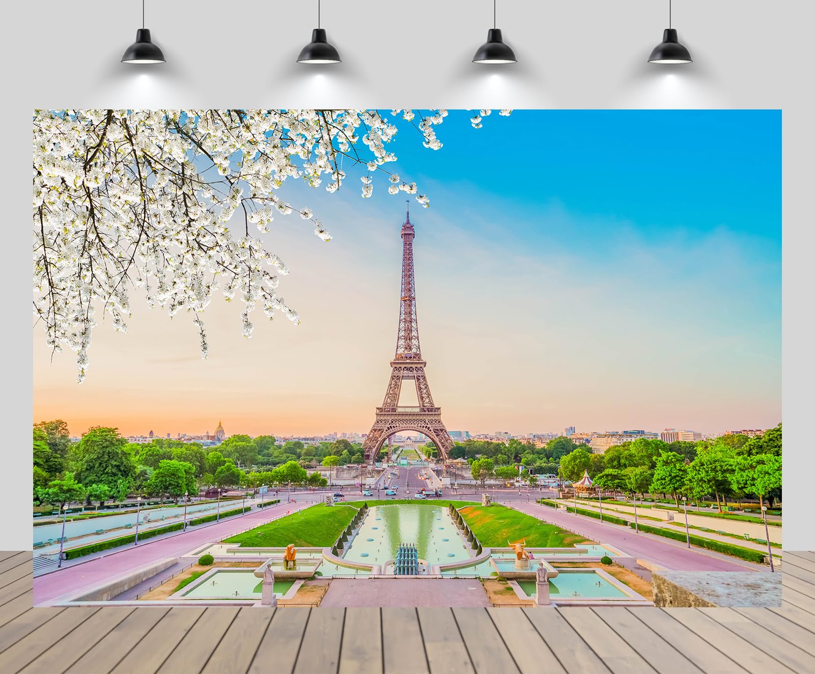 chnywork 9x6ft Eiffel Tower Backdrop Trocadero Garden at Spring Sunset in Paris, France Iconic Landmarks Background for Europe France Travel Themed
