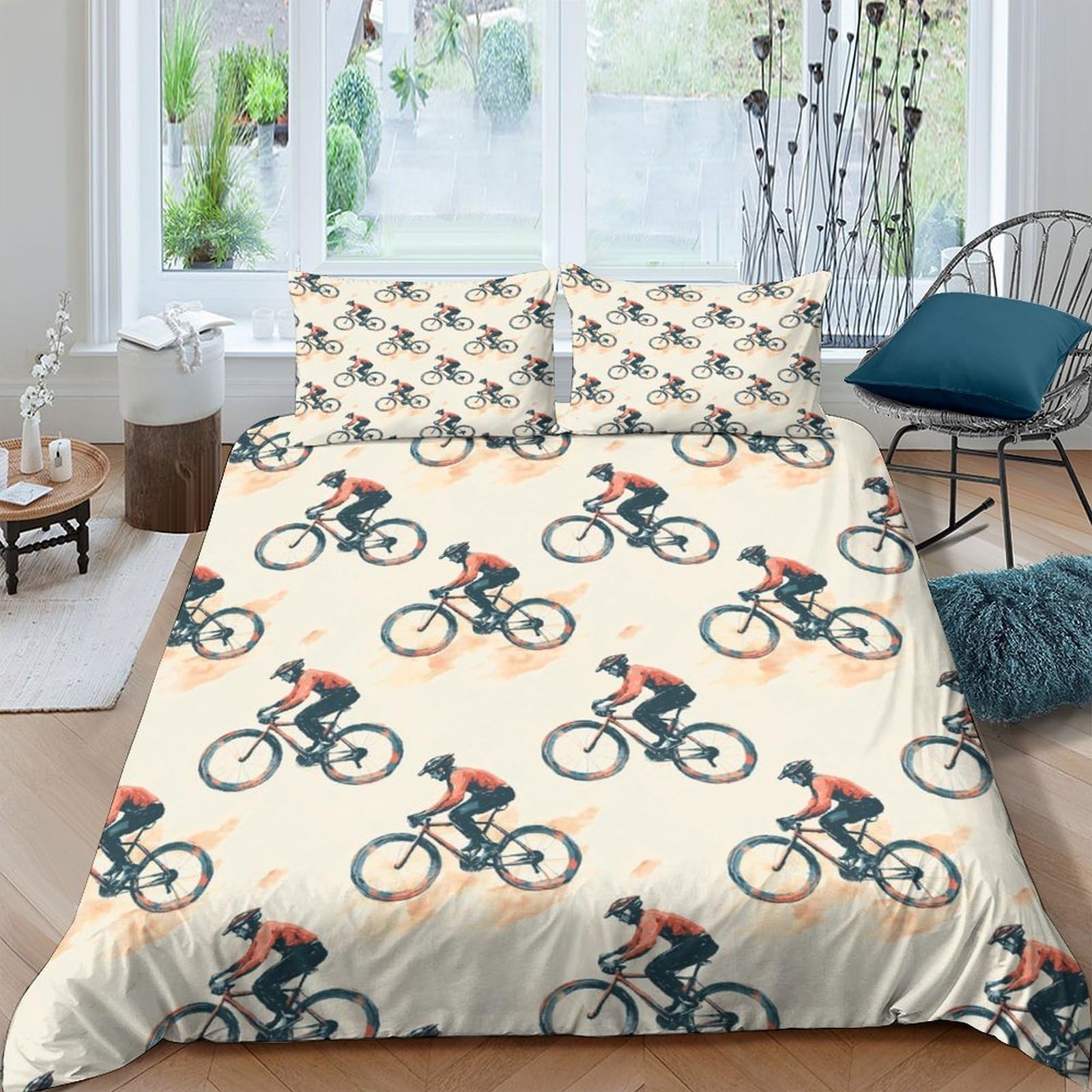 Ctjqhvkz Style-2 3D Printed Cycling Rider Fitted Sheet Microfiber Soft Breathable Bicycle Pattern Bed Cover For Bedroom Dorm Mattress Protection Decor Single（135X200cm）
